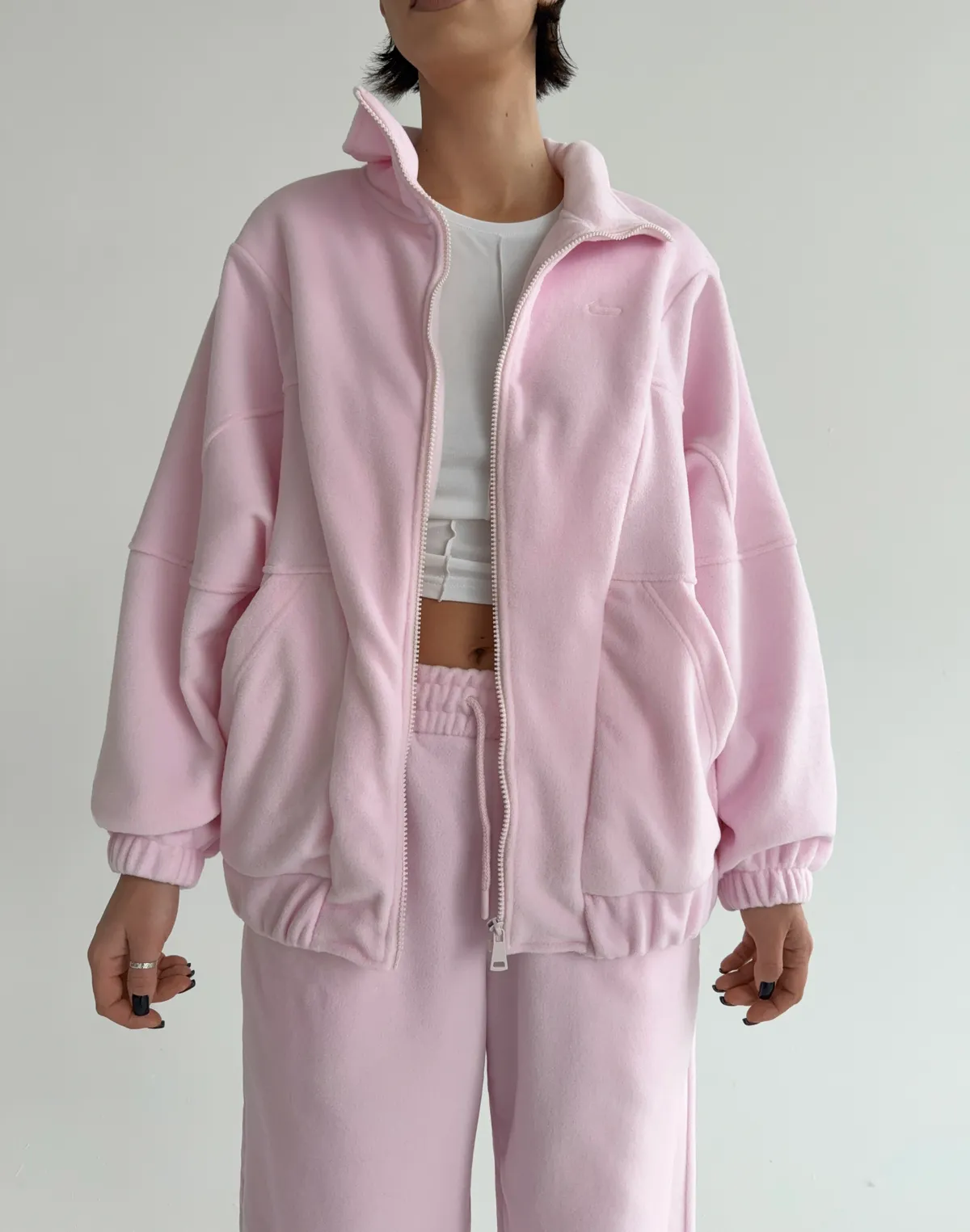 Зіпер оверсайз флісовий з декоративними швами, ніжно рожевий - Фото 7