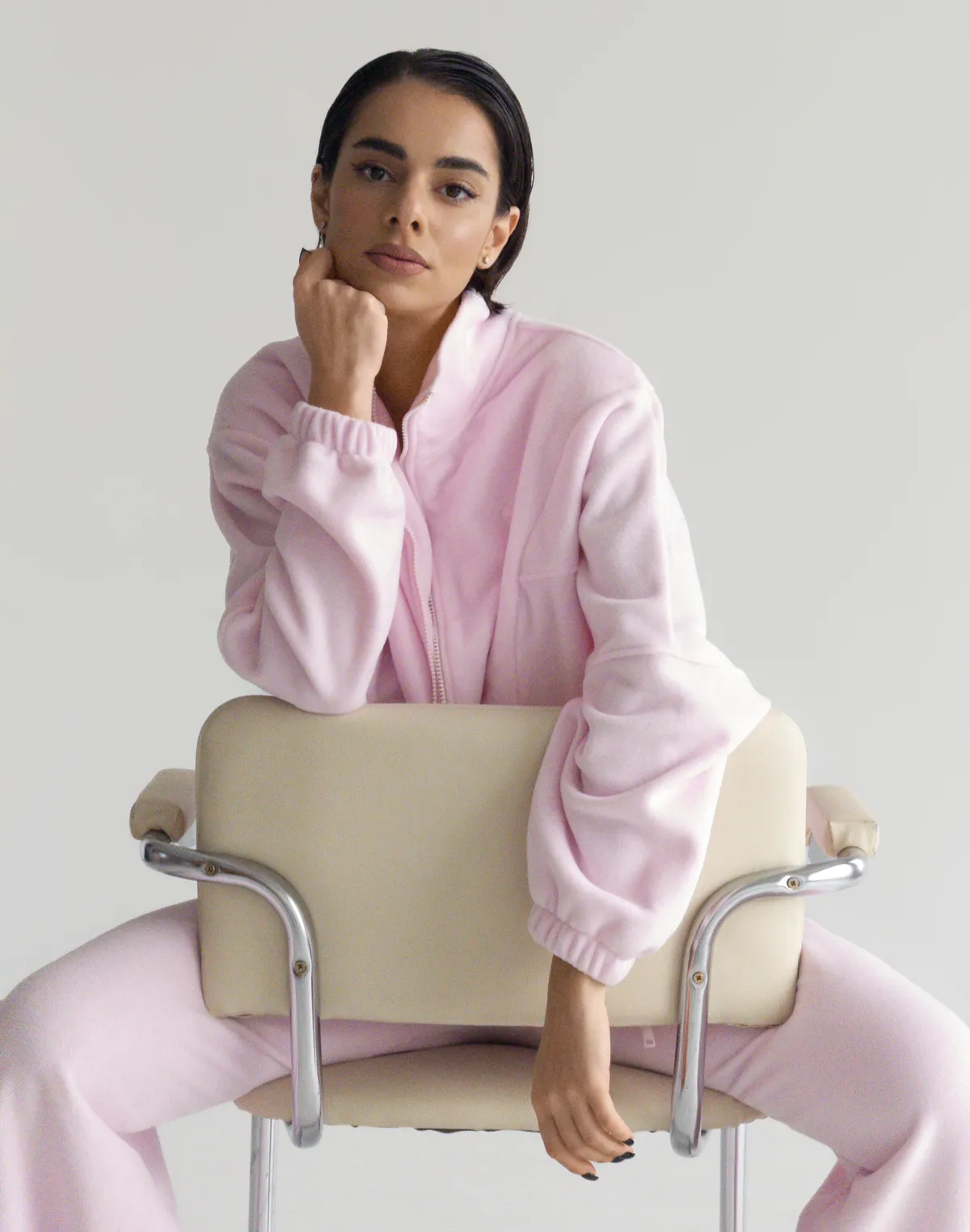 Зіпер оверсайз флісовий з декоративними швами, ніжно рожевий - Фото 3