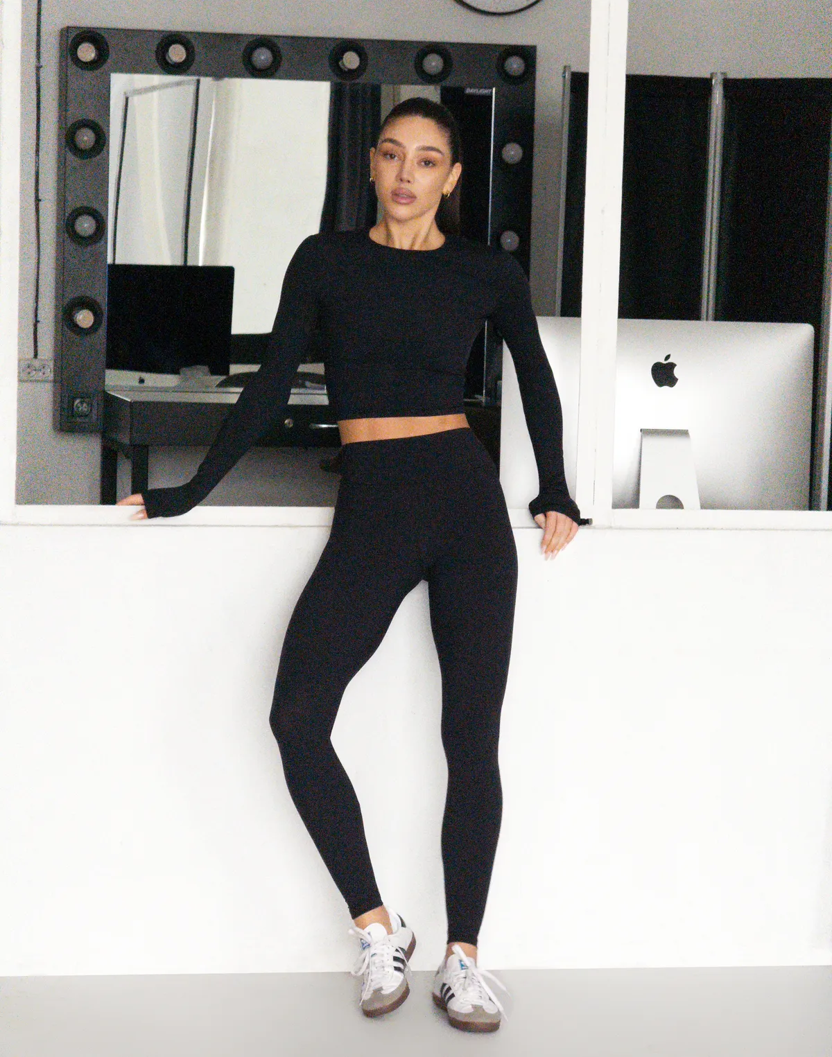 Лосини для спорту у рубчик базові з італійського матеріалу, чорний - Фото 6