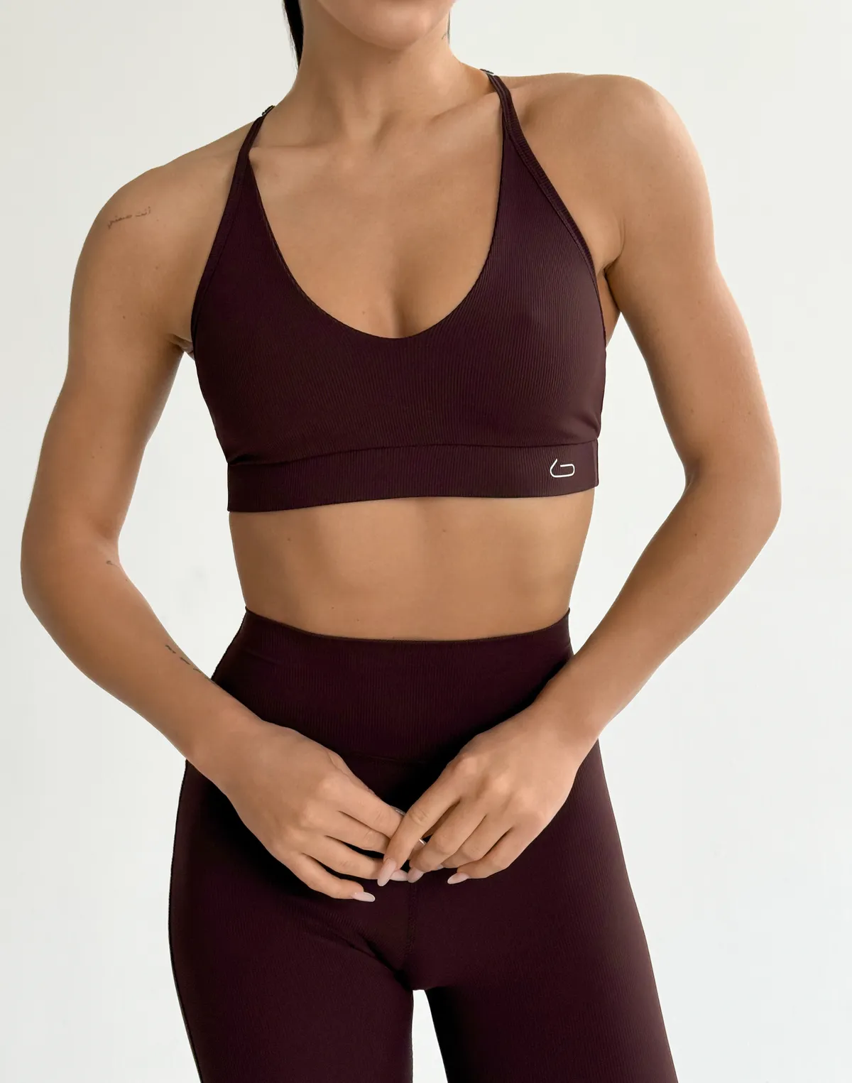 Топ спортивний у рубчик з італійського матеріалу, шоколад - Фото 7