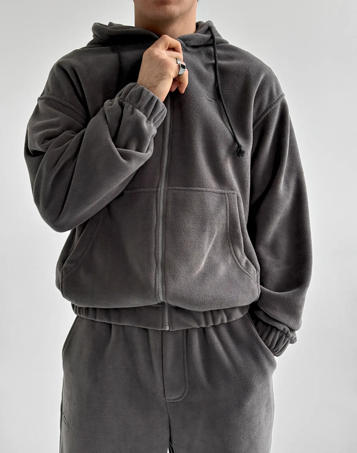 Флісовий чоловічий зіпер зимовий, сірий - Фото 1