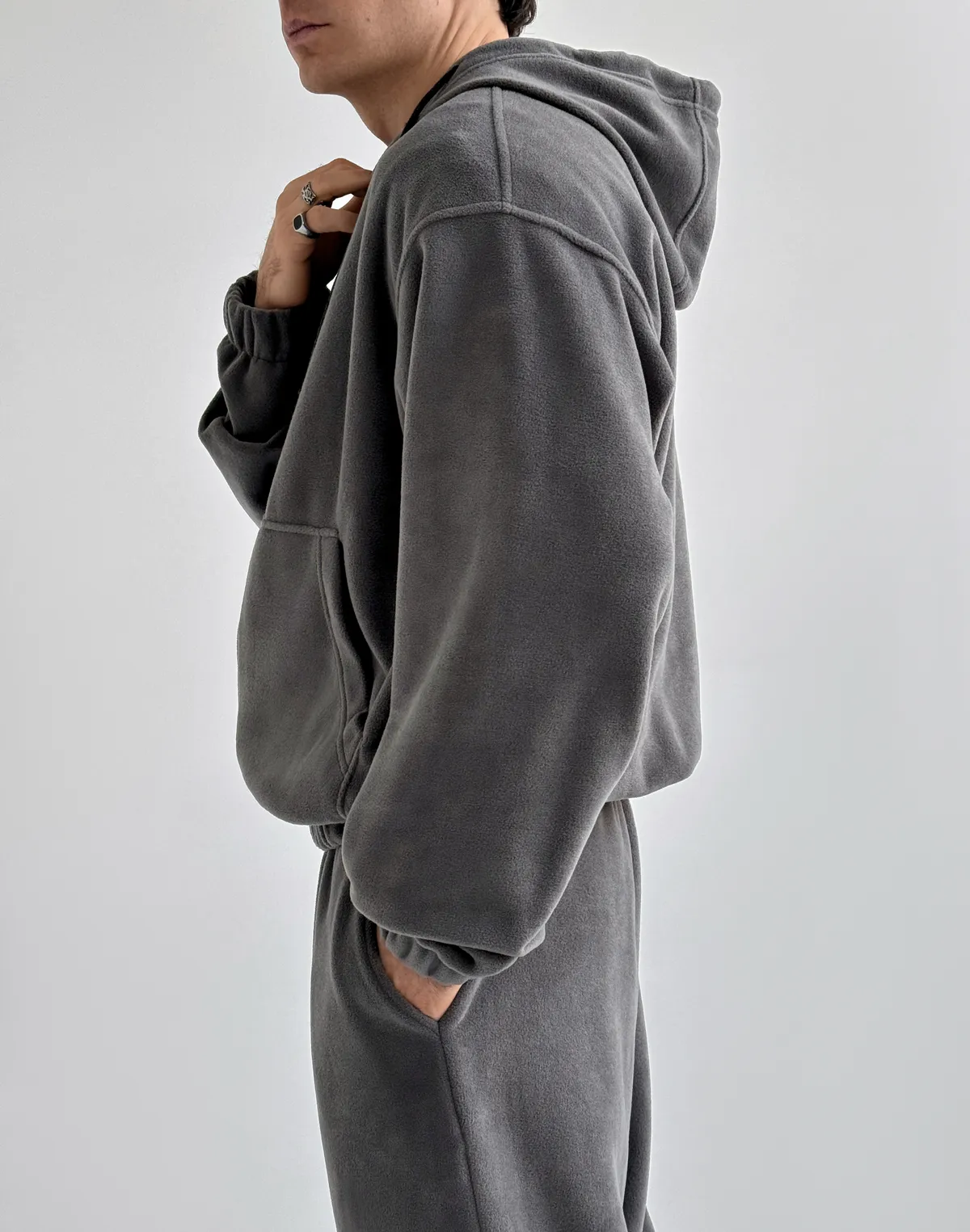 Комплект чоловічій флісовий зимовий зіпер та джогери, сірі - Фото 6