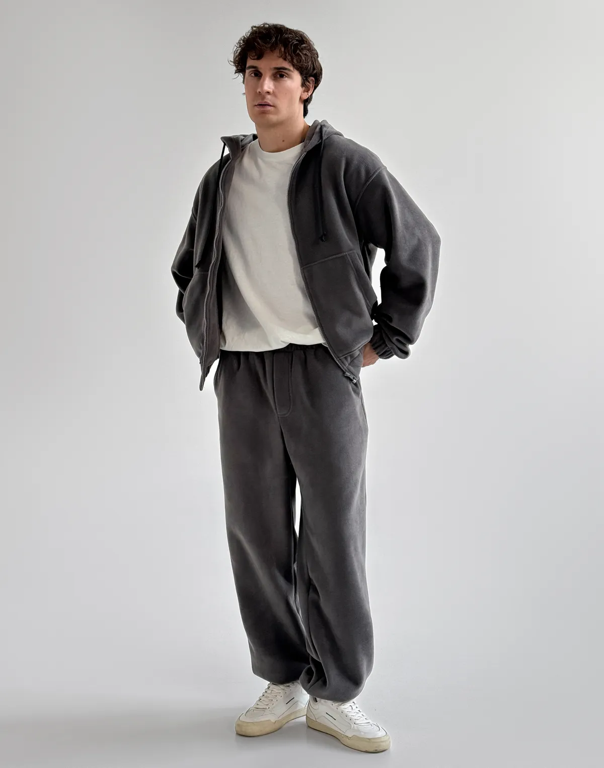 Комплект чоловічій флісовий зимовий зіпер та джогери, сірі - Фото 5