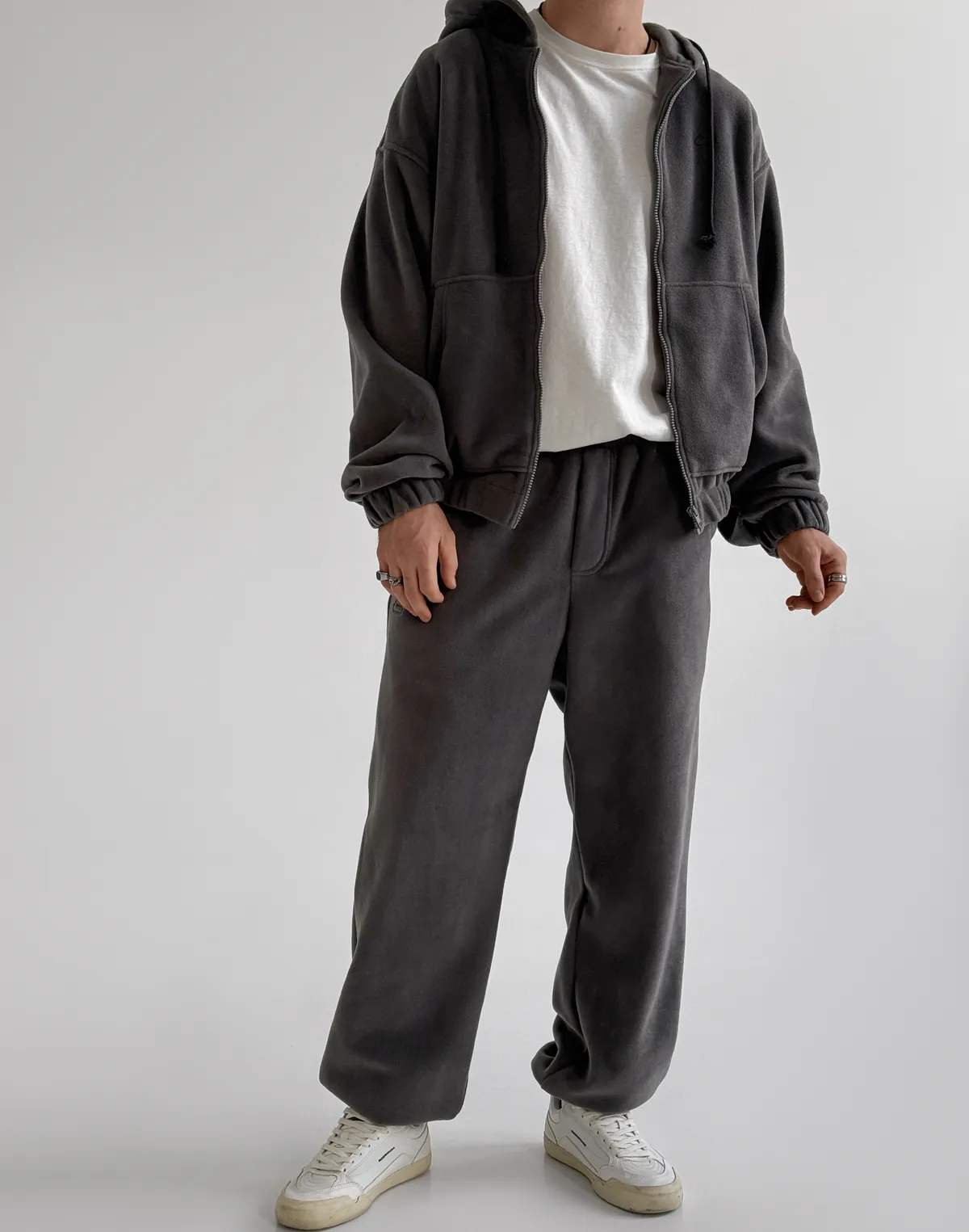 Комплект чоловічій флісовий зимовий зіпер та джогери, сірі - Фото 1