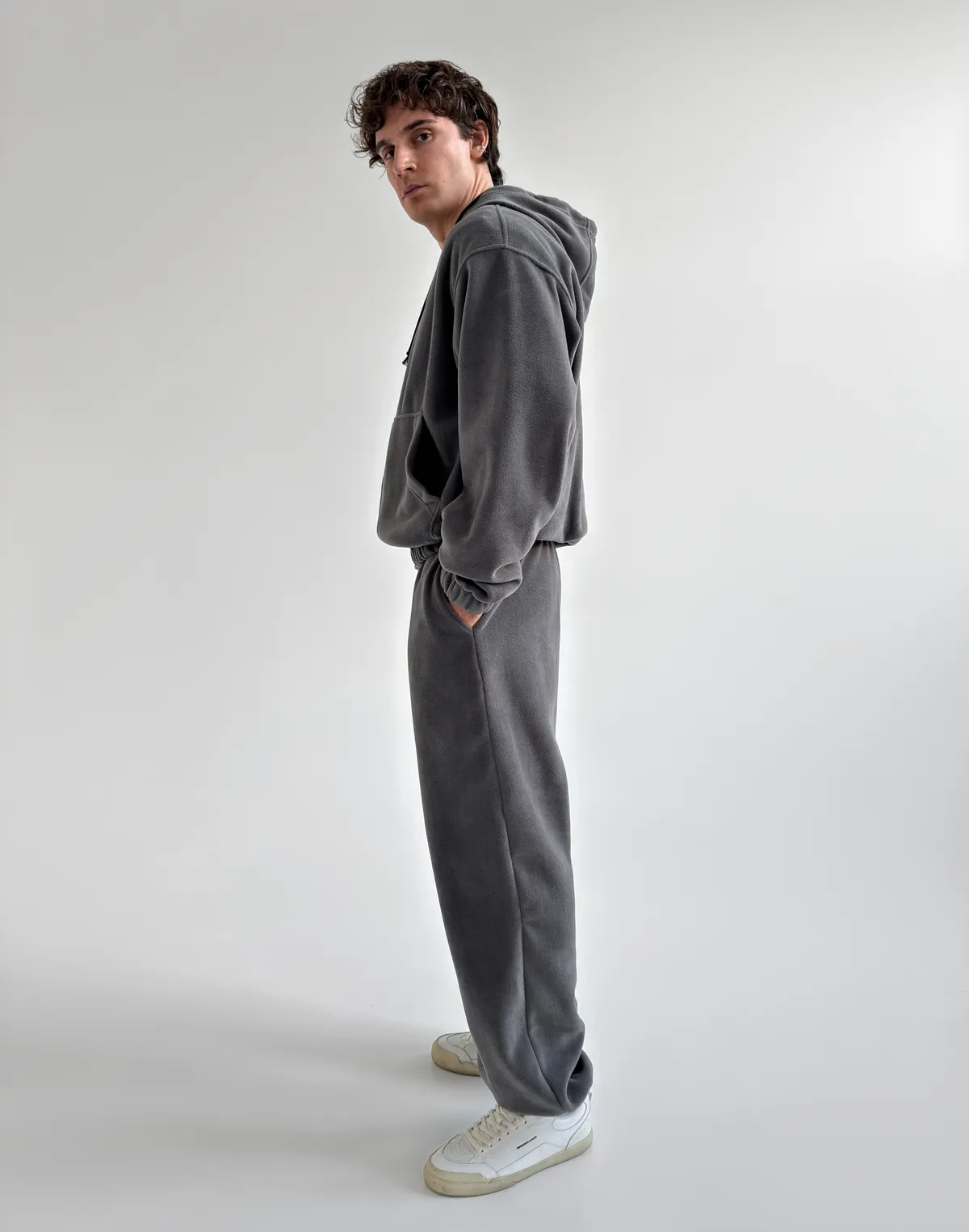 Комплект чоловічій флісовий зимовий зіпер та джогери, сірі - Фото 4