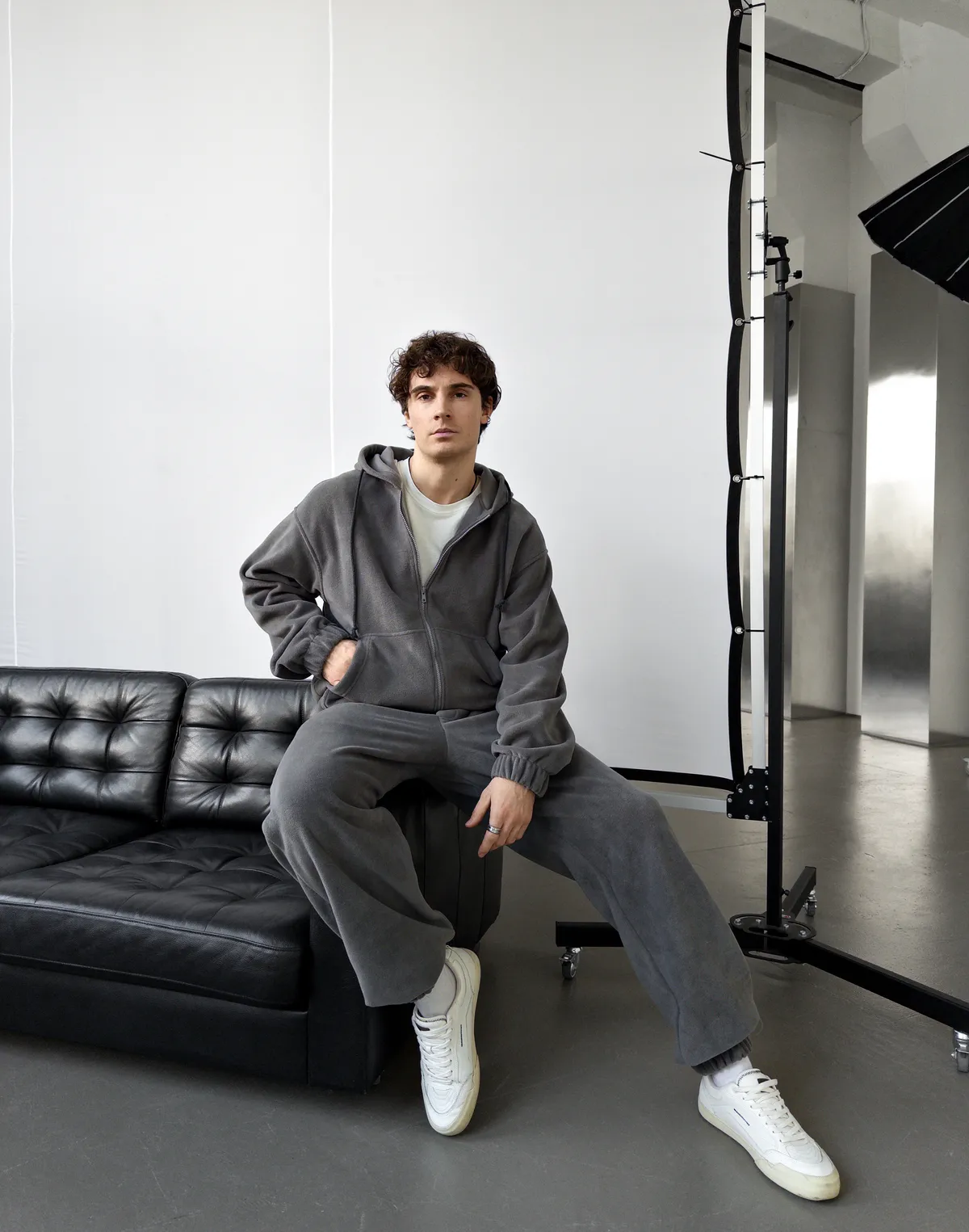 Комплект чоловічій флісовий зимовий зіпер та джогери, сірі - Фото 3