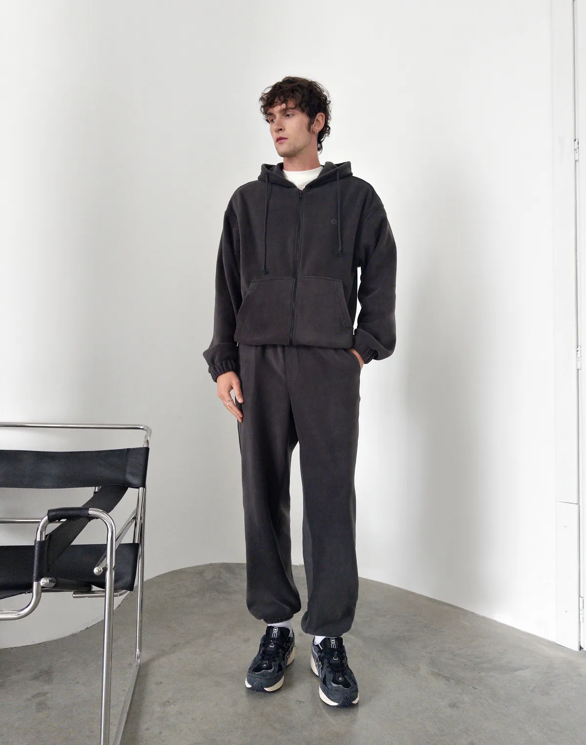 Комплект чоловічій флісовий зимовий зіпер та джогери, графіт - Фото 3