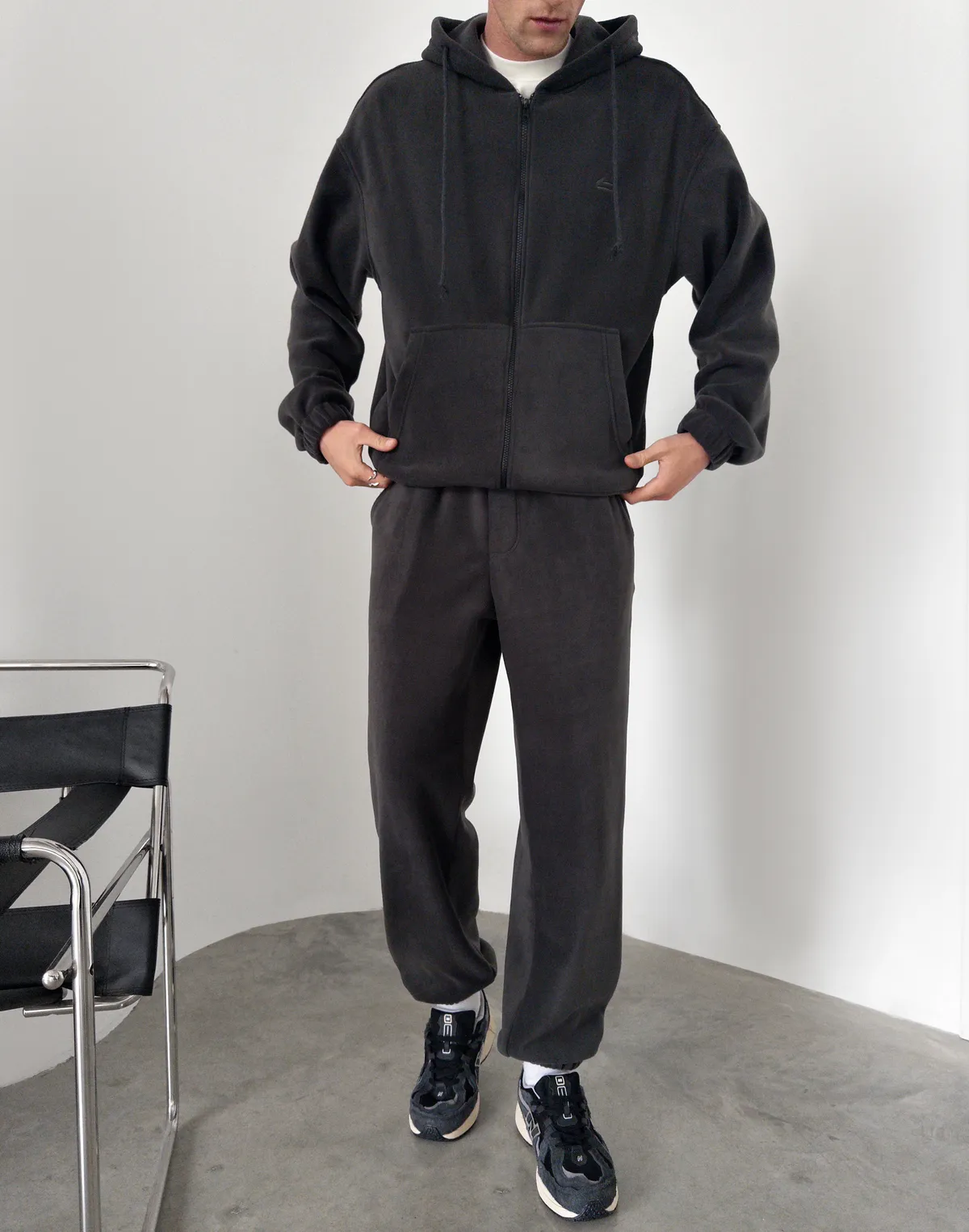 Комплект чоловічій флісовий зимовий зіпер та джогери, графіт - Фото 1
