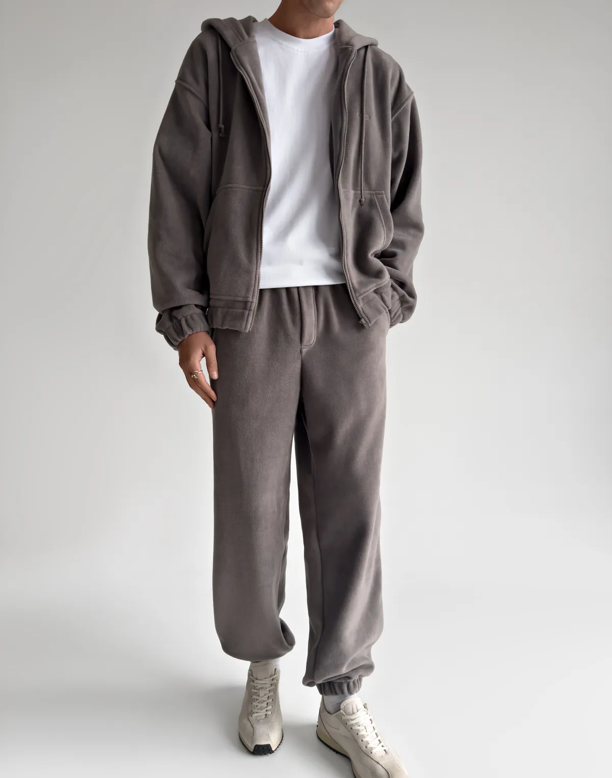 Комплект чоловічій флісовий зимовий зіпер та джогери, сірі димчаті - Фото 1