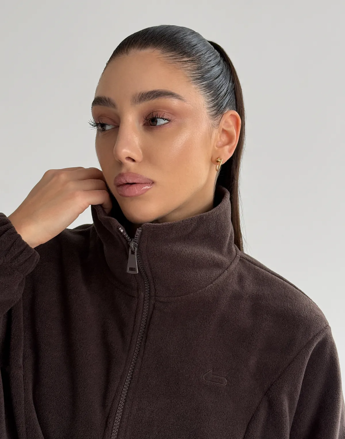 Зіпер оверсайз флісовий з декоративними швами, темний шоколад - Фото 5