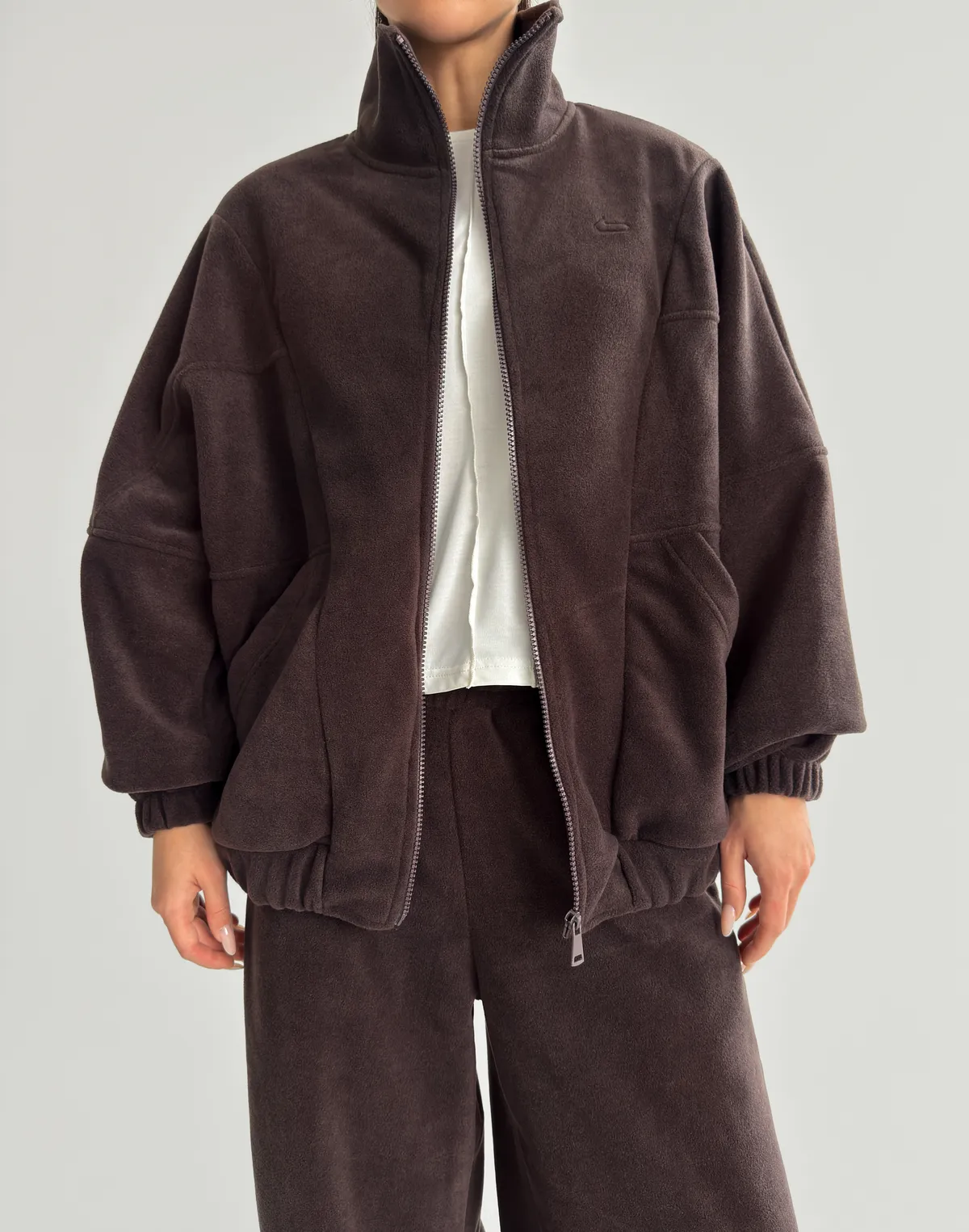 Зіпер оверсайз флісовий з декоративними швами, темний шоколад - Фото 4
