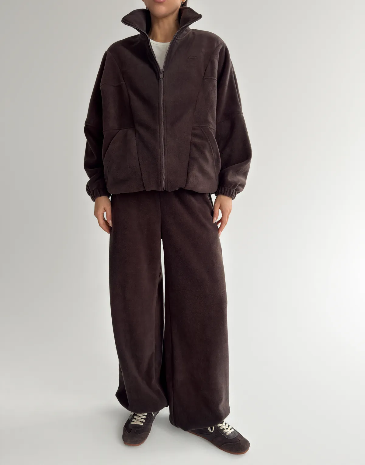 Зіпер оверсайз флісовий з декоративними швами, темний шоколад - Фото 8
