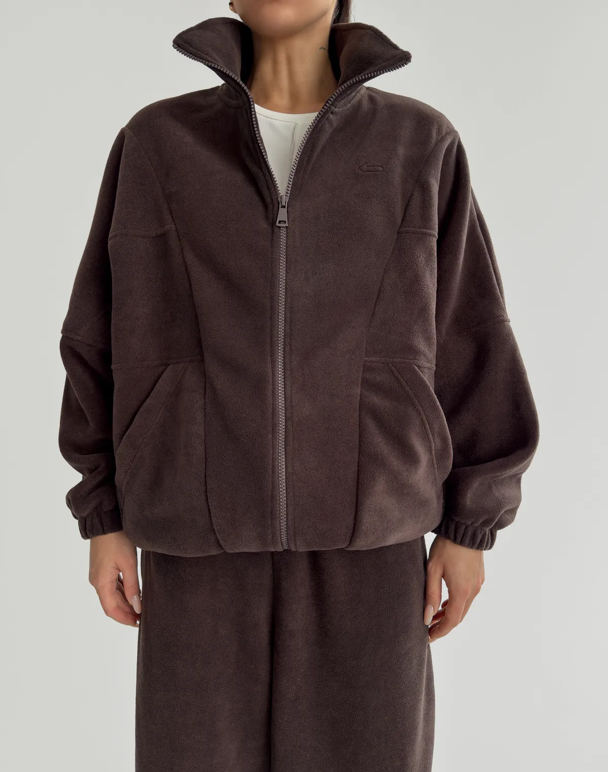 Зіпер оверсайз флісовий з декоративними швами, темний шоколад - Фото 7