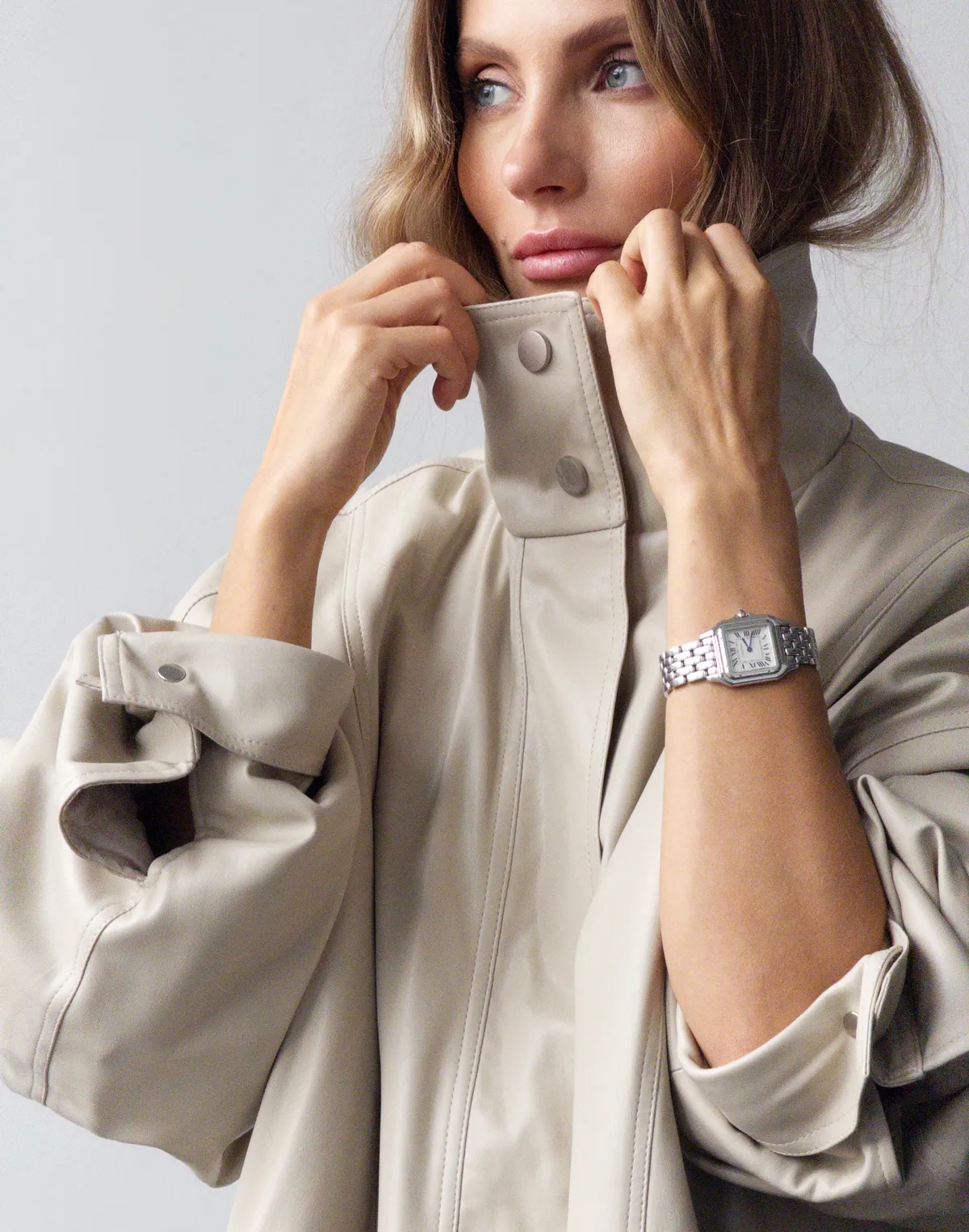 Куртка з утепленням з екошкіри у вінтажному стилі, холодний беж - Фото 4