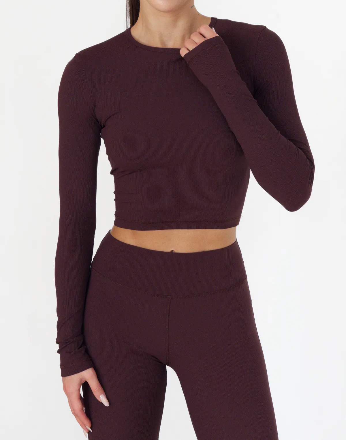 Рашгард для спорту у рубчик з відкритою спиною з італійського матеріалу, шоколад - Фото 1