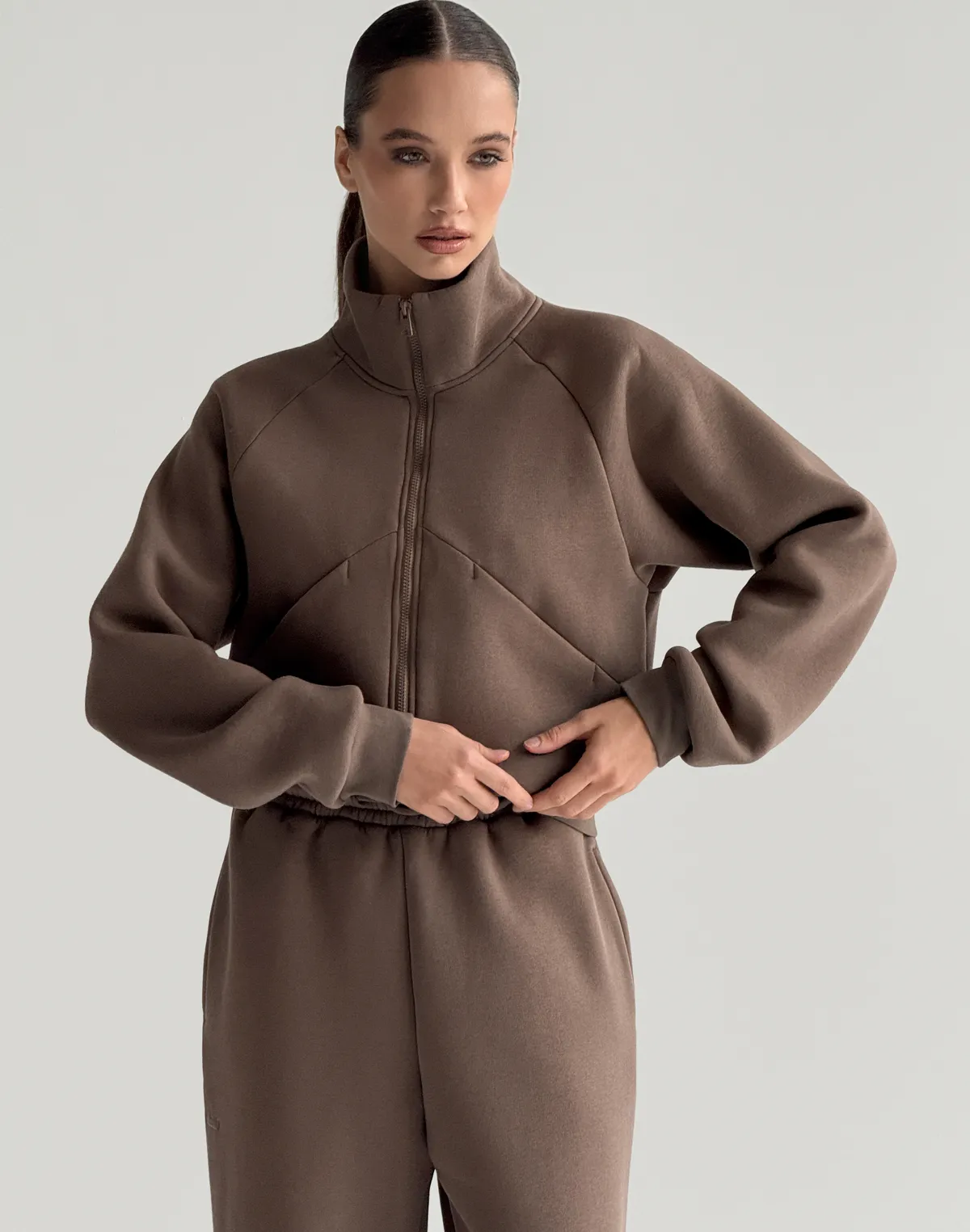 Зіпер з начосом з декоративними швами, шоколадний - Фото 6