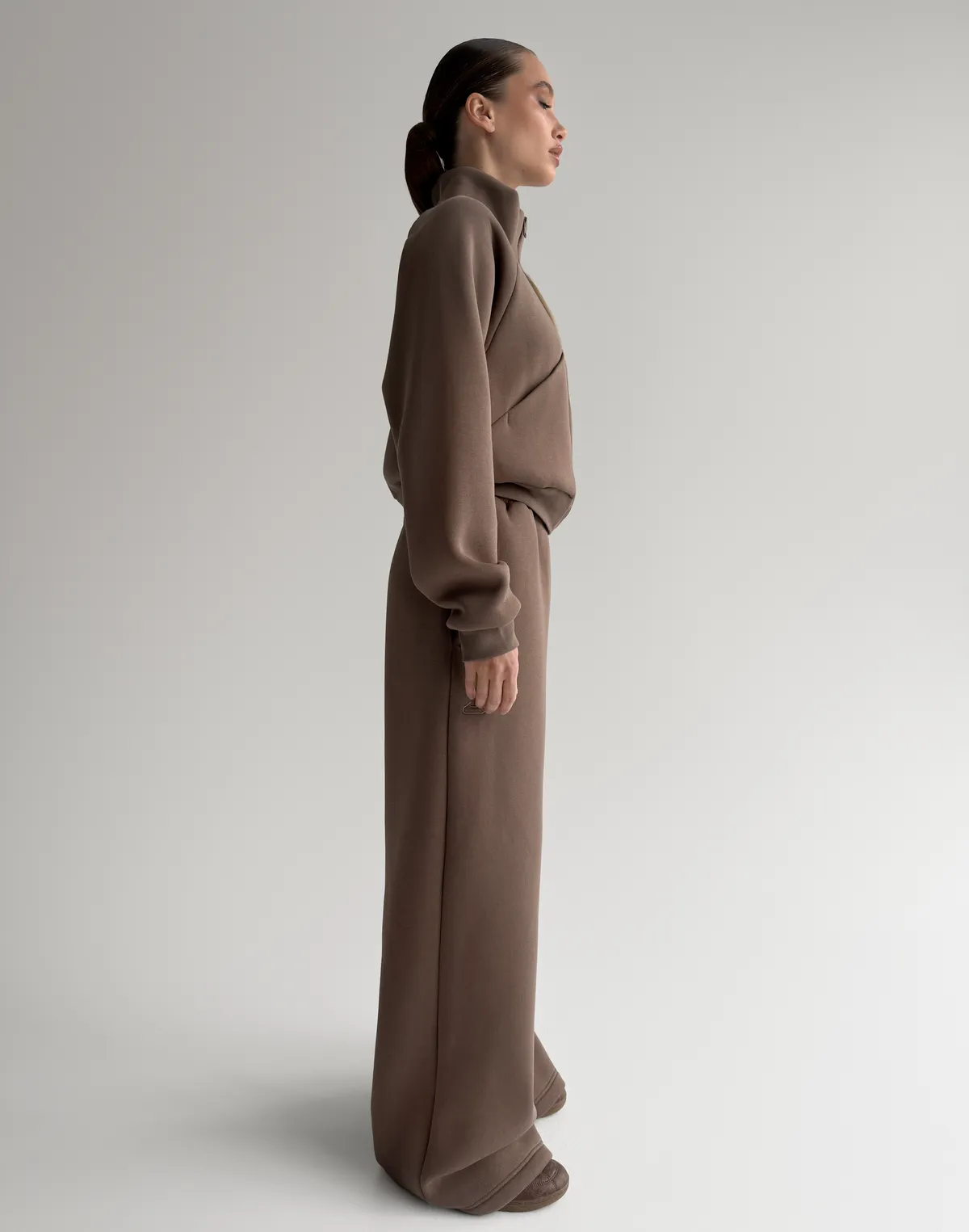 Комплект зимовий з начосом зіпер з декоративними швами та штани вільного крою, шоколадні - Фото 6