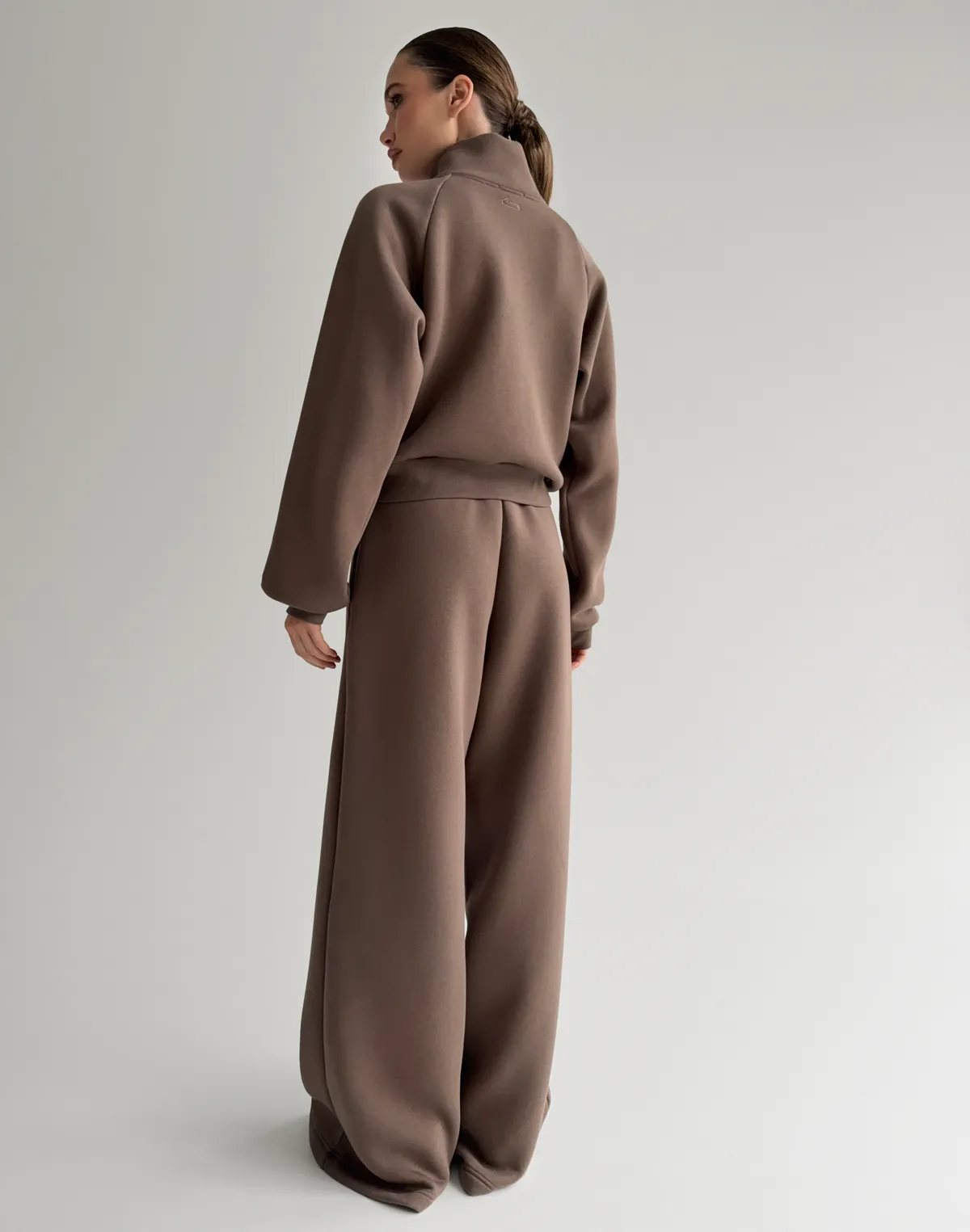 Комплект зимовий з начосом зіпер з декоративними швами та штани вільного крою, шоколадні - Фото 2