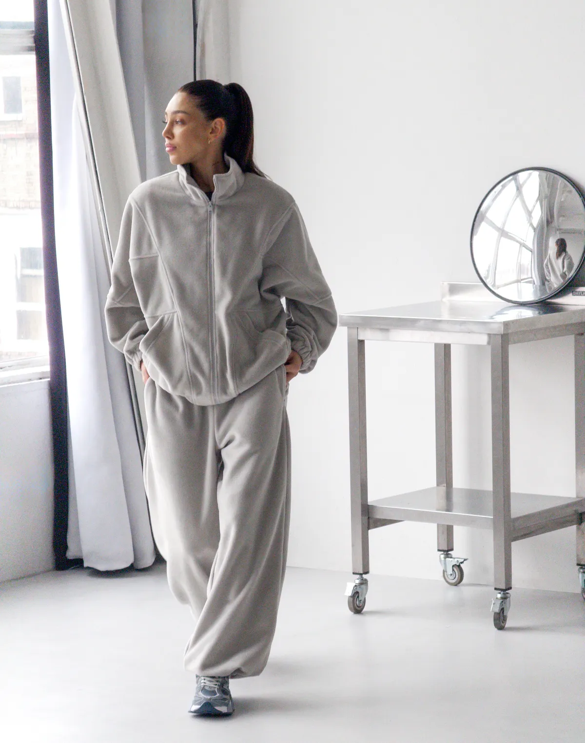 Зіпер оверсайз флісовий з декоративними швами, світлий сірий - Фото 3