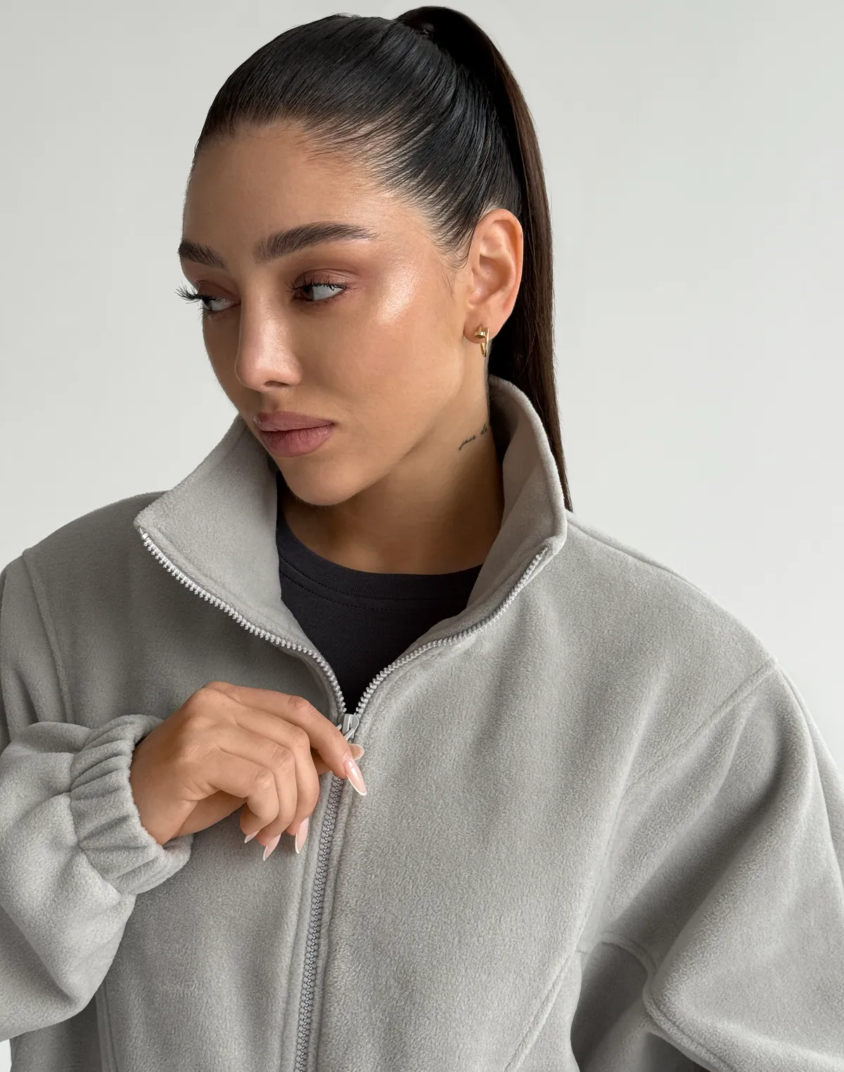 Зіпер оверсайз флісовий з декоративними швами, світлий сірий - Фото 5