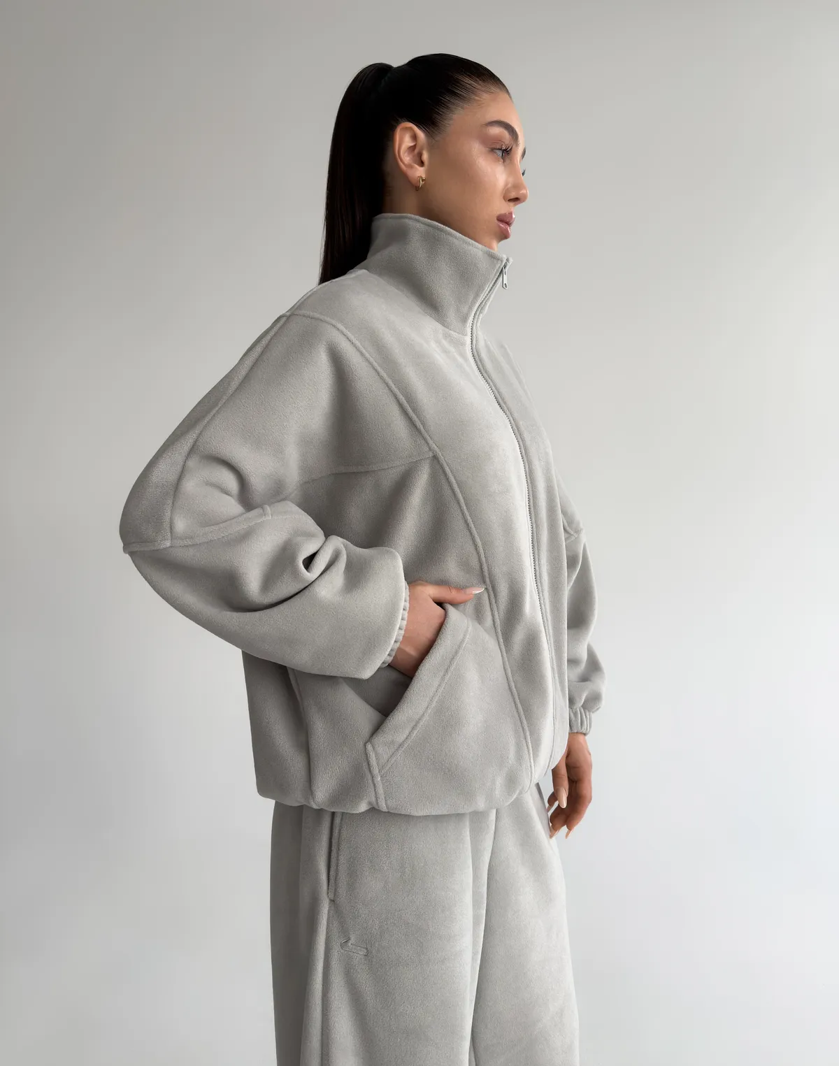 Зіпер оверсайз флісовий з декоративними швами, світлий сірий - Фото 4