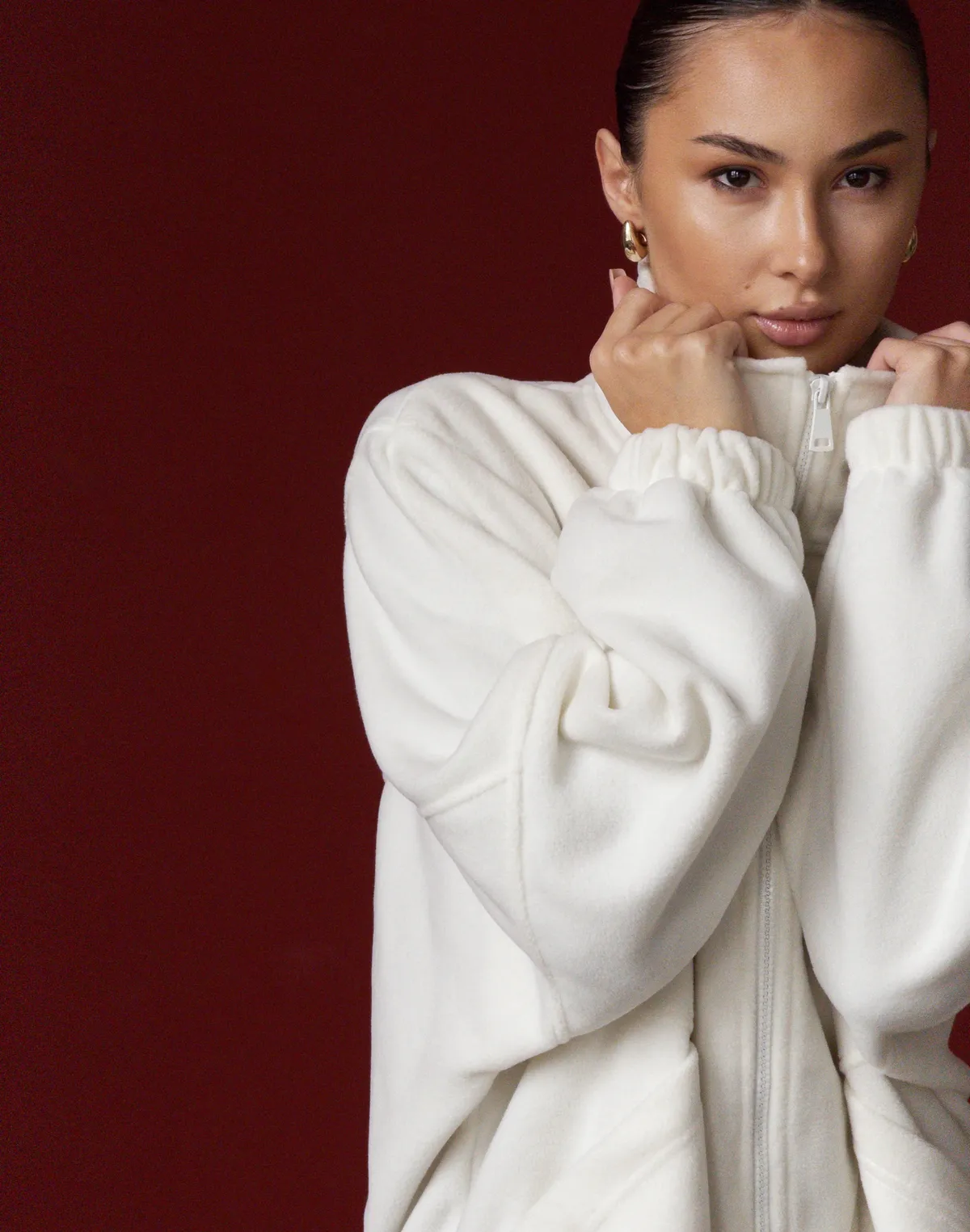 Зіпер оверсайз флісовий з декоративними швами, екрю - Фото 4