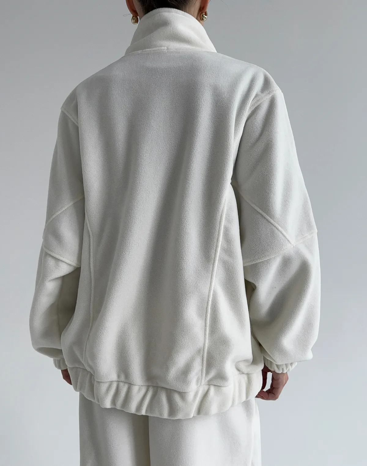 Зіпер оверсайз флісовий з декоративними швами, екрю - Фото 2