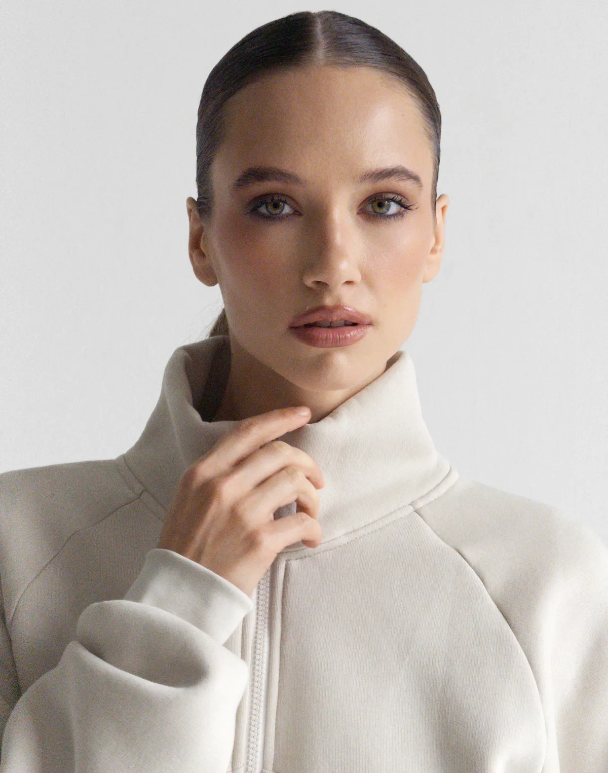 Зіпер з начосом з декоративними швами, пудровий - Фото 6