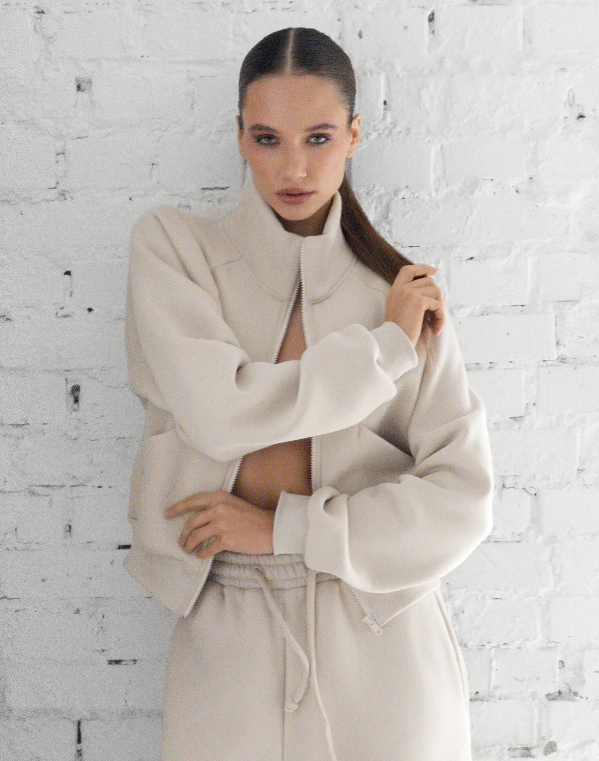 Зіпер з начосом з декоративними швами, пудровий - Фото 8