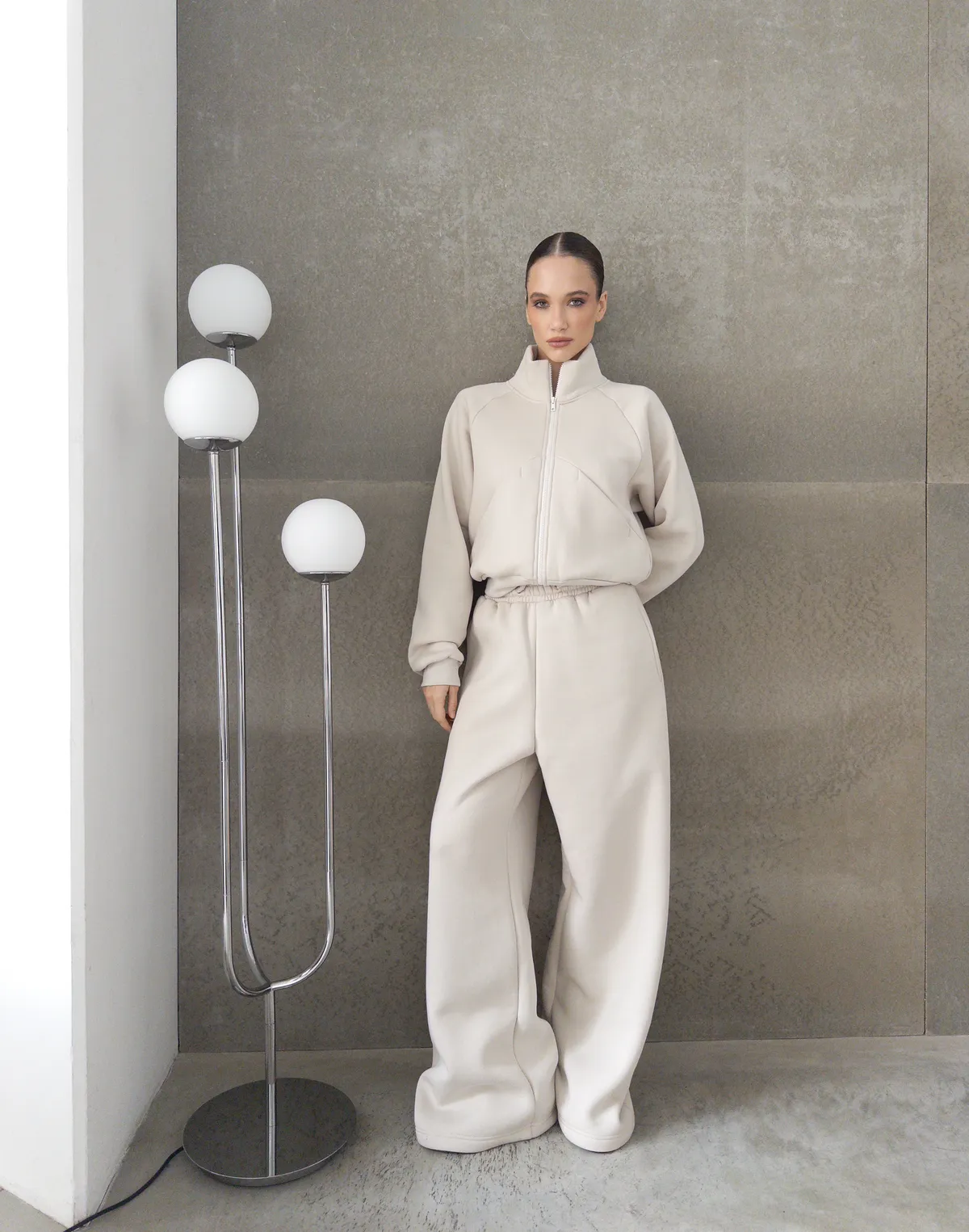 Зіпер з начосом з декоративними швами, пудровий - Фото 3