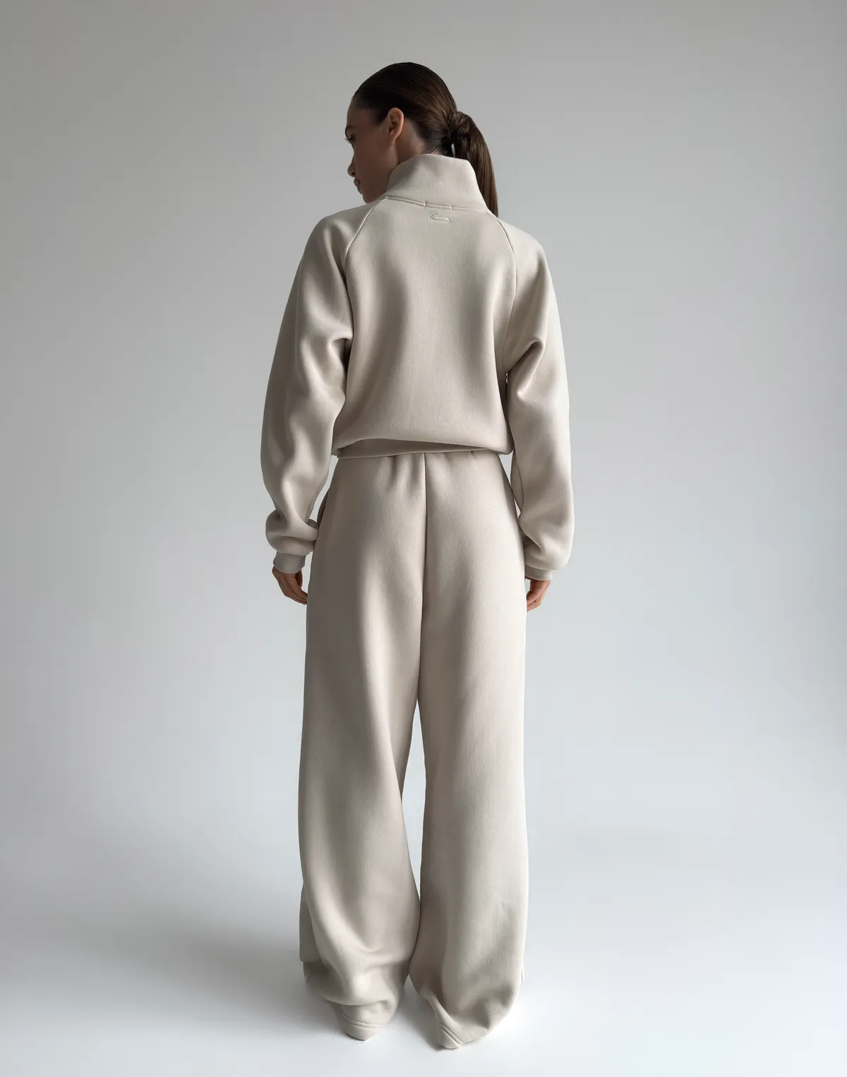 Комплект зимовий з начосом зіпер з декоративними швами та штани вільного крою, пудровий - Фото 2