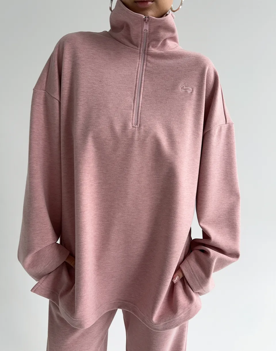 Світшот оверсайз на блискавці до середини, рожевий - Фото 1