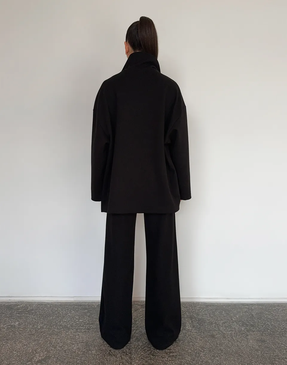 Комплект трикотажний світшот оверсайз на блискавці до середини та штани широкого крою, чорні - Фото 2