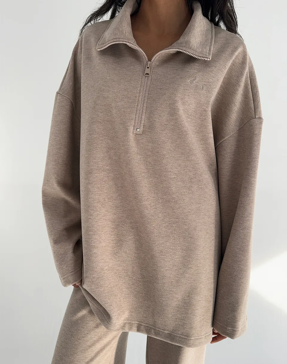 Світшот оверсайз на блискавці до середини, бежевий - Фото 1