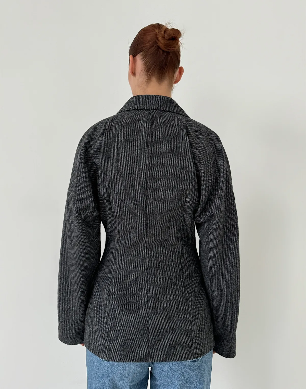 Жакет з акцентною талією та об'ємними плечима з вовною у складі, сірий текстурований - Фото 2