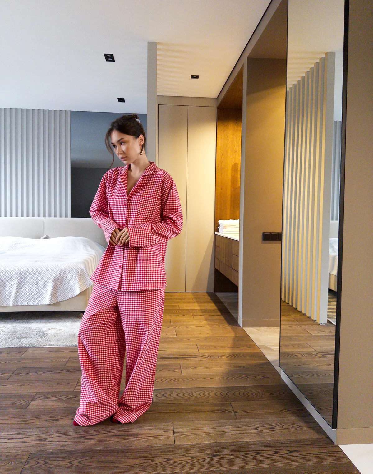 Штани піжамні осінньо-зимові, червоно-білі - Фото 5