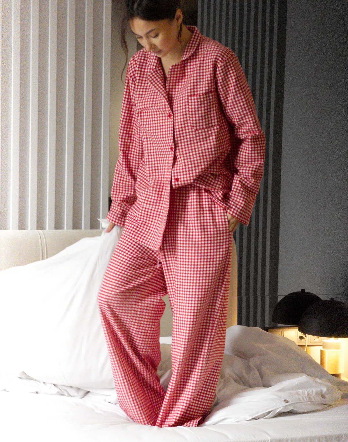 Піжамна сорочка осінньо-зимова, червоно-біла - Фото 6