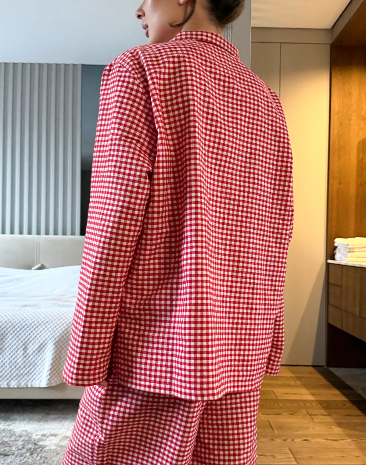 Піжамна сорочка осінньо-зимова, червоно-біла - Фото 2