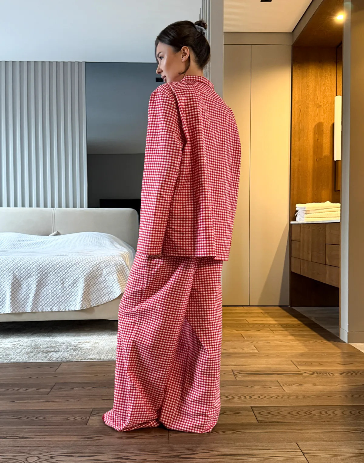 Комплект піжамний осінньо-зимовий сорочка та штани, червоно-білі - Фото 2