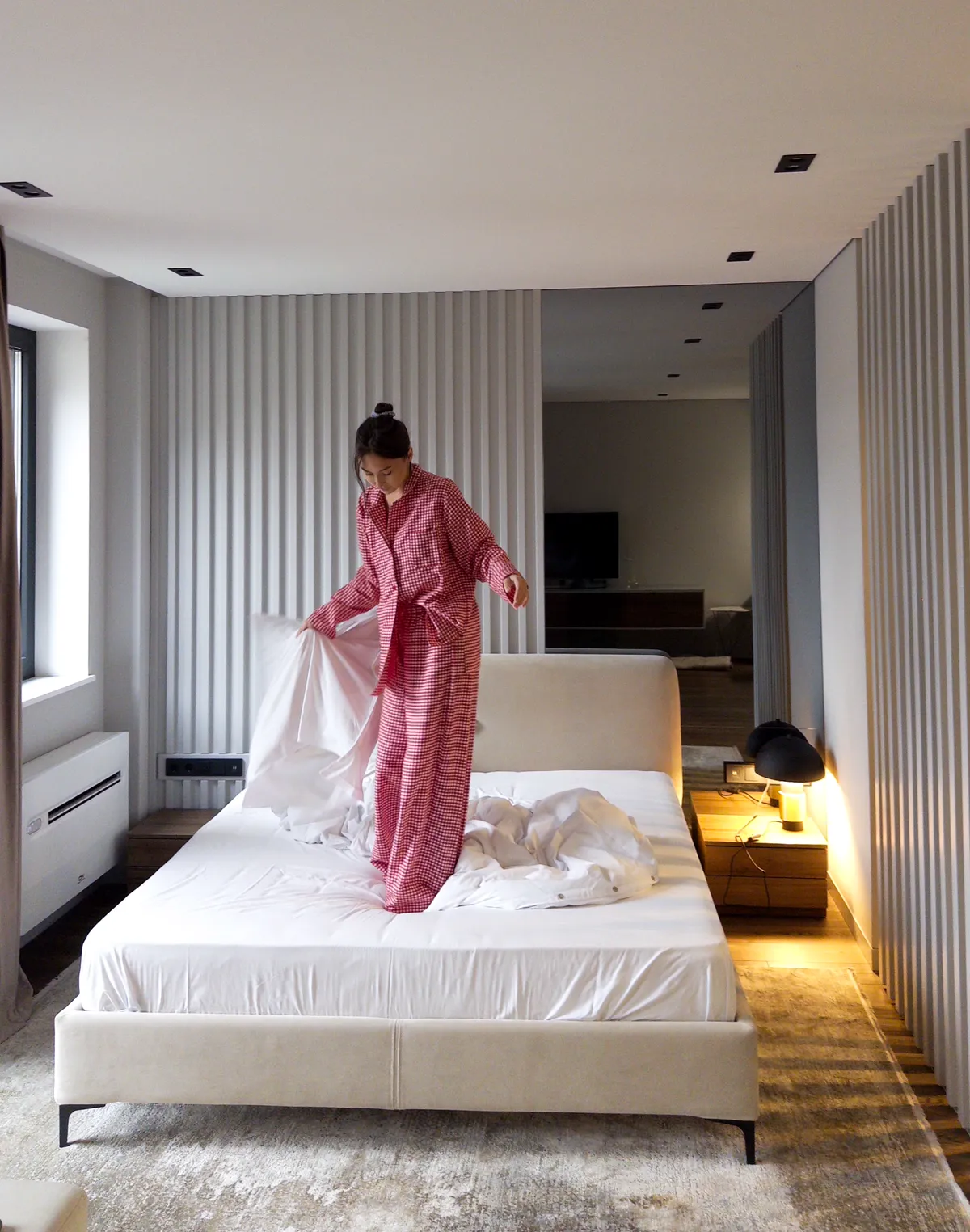 Комплект піжамний осінньо-зимовий сорочка та штани, червоно-білі - Фото 4