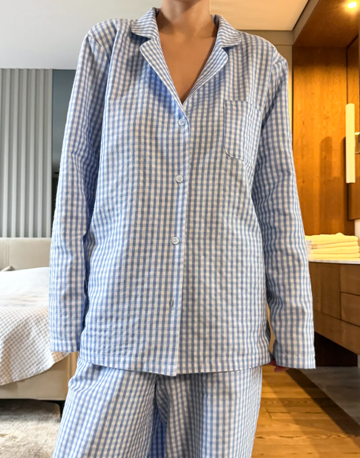 Піжамна сорочка осінньо-зимова, блакитно-біла - Фото 5