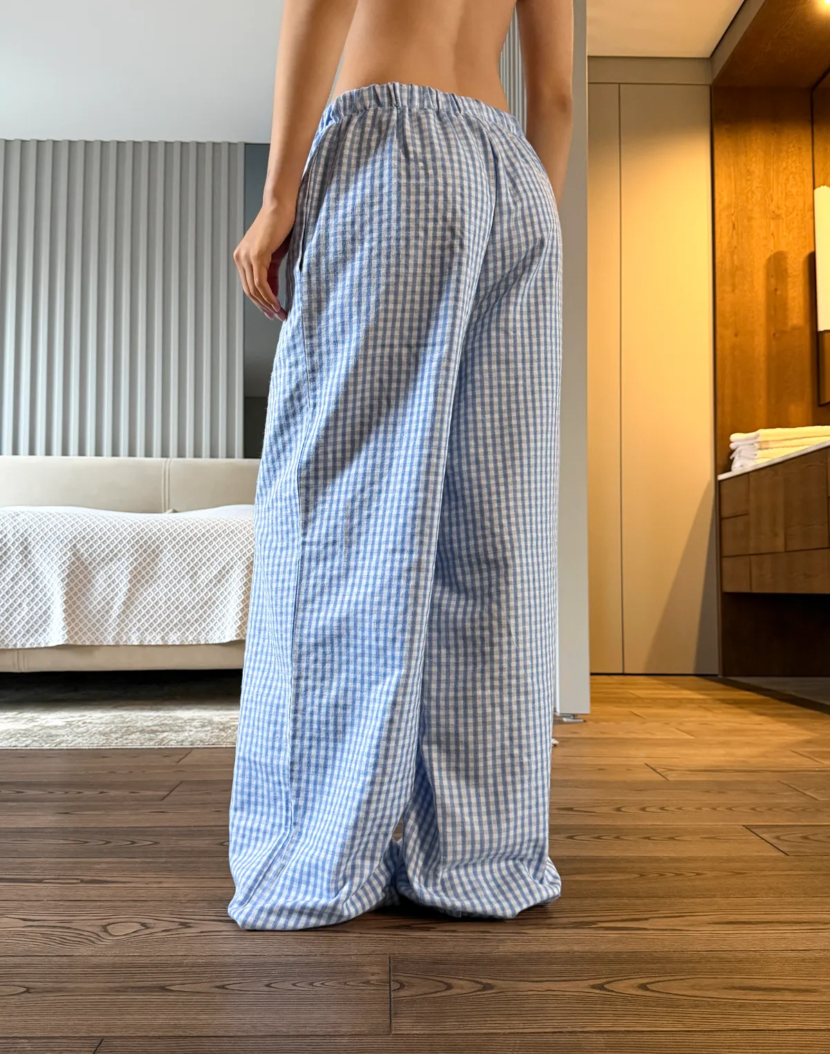 Штани піжамні осінньо-зимові, блакитно-білі - Фото 2