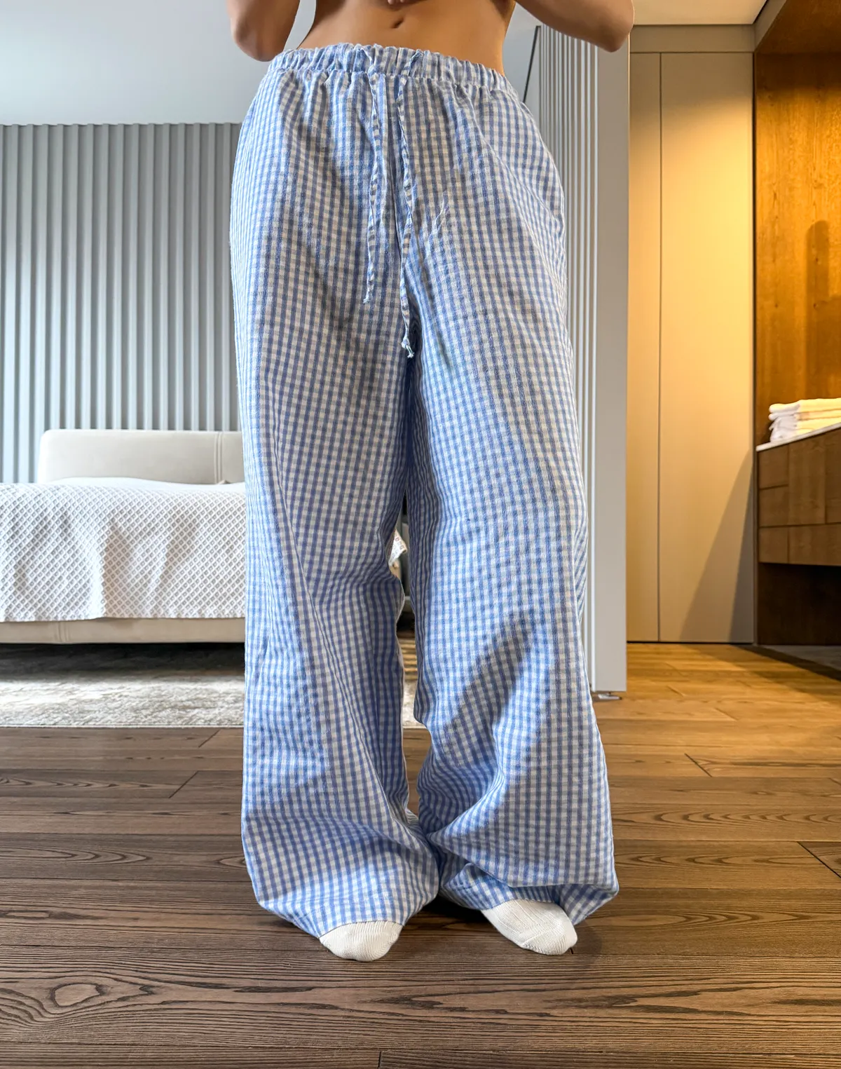 Штани піжамні осінньо-зимові, блакитно-білі - Фото 1