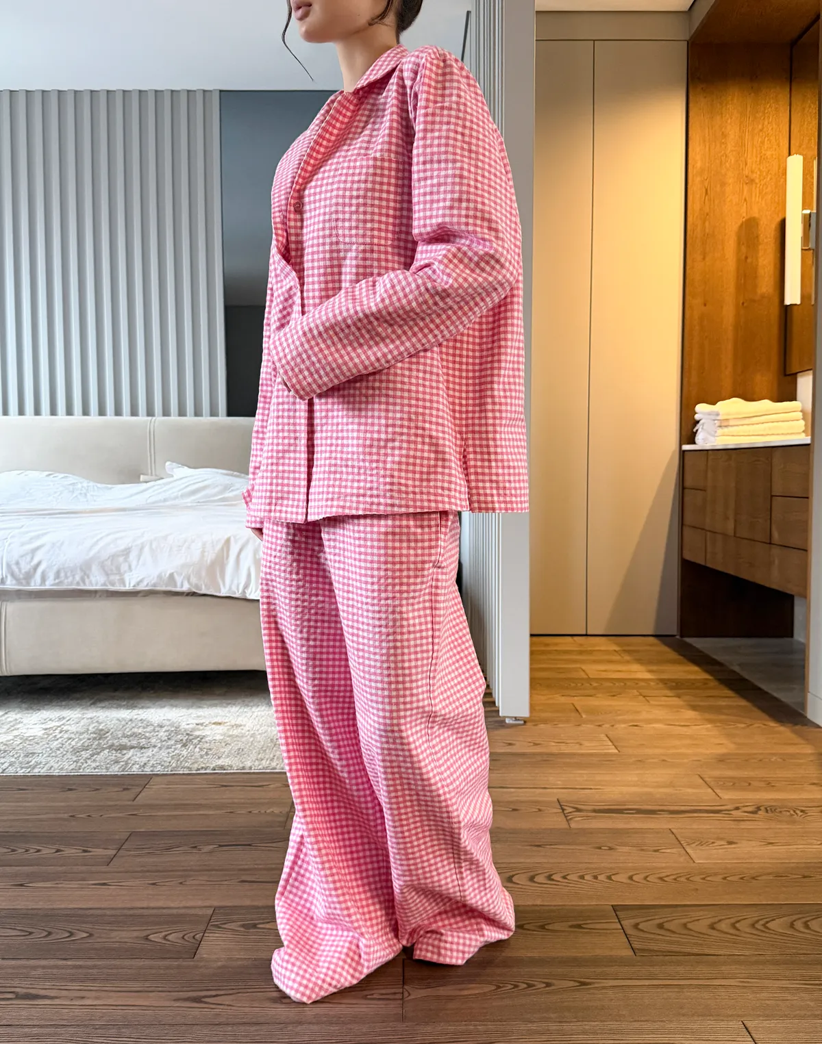 Штани піжамні осінньо-зимові, рожево-білі - Фото 6