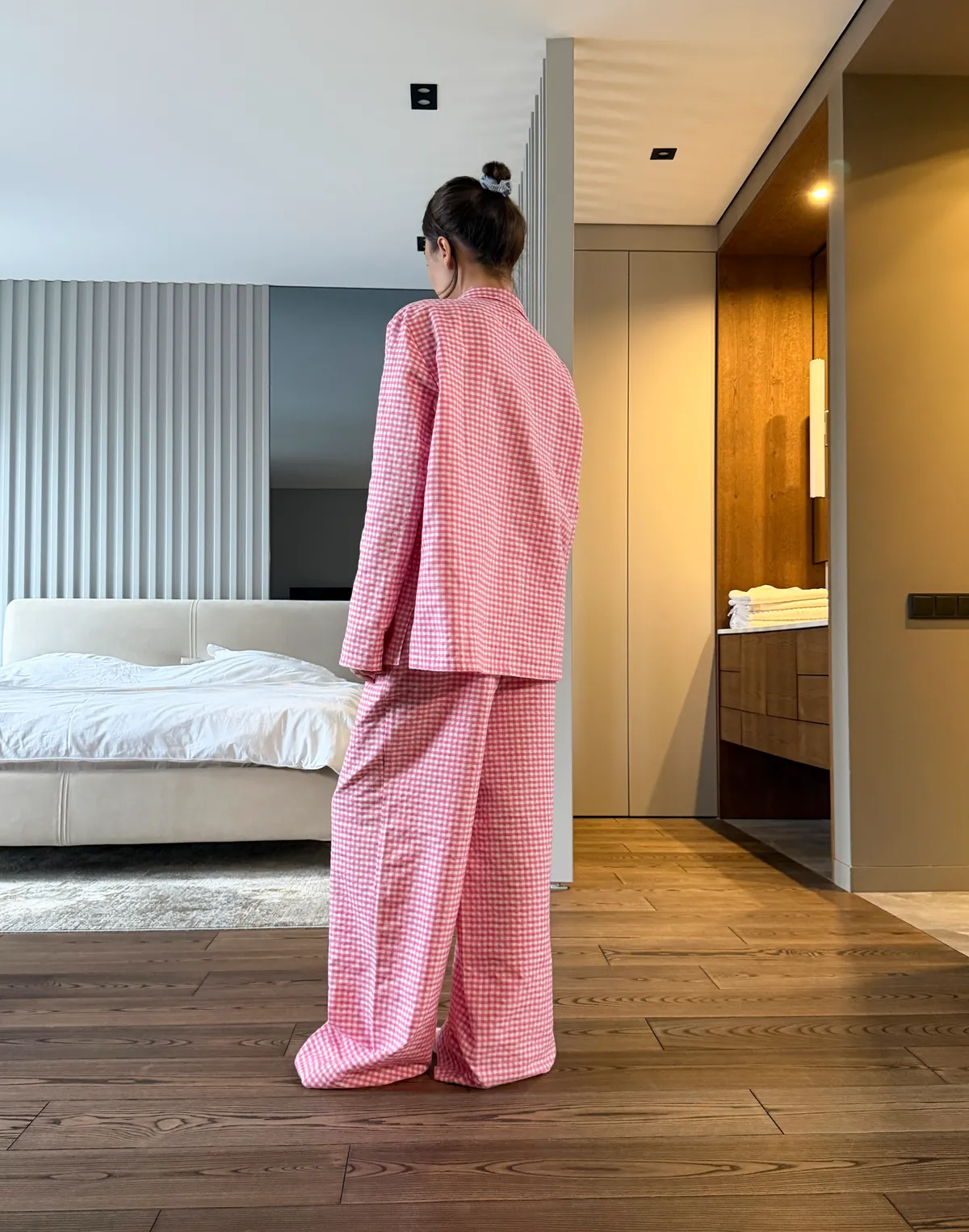 Комплект піжамний осінньо-зимовий сорочка та штани, рожево-білі - Фото 2