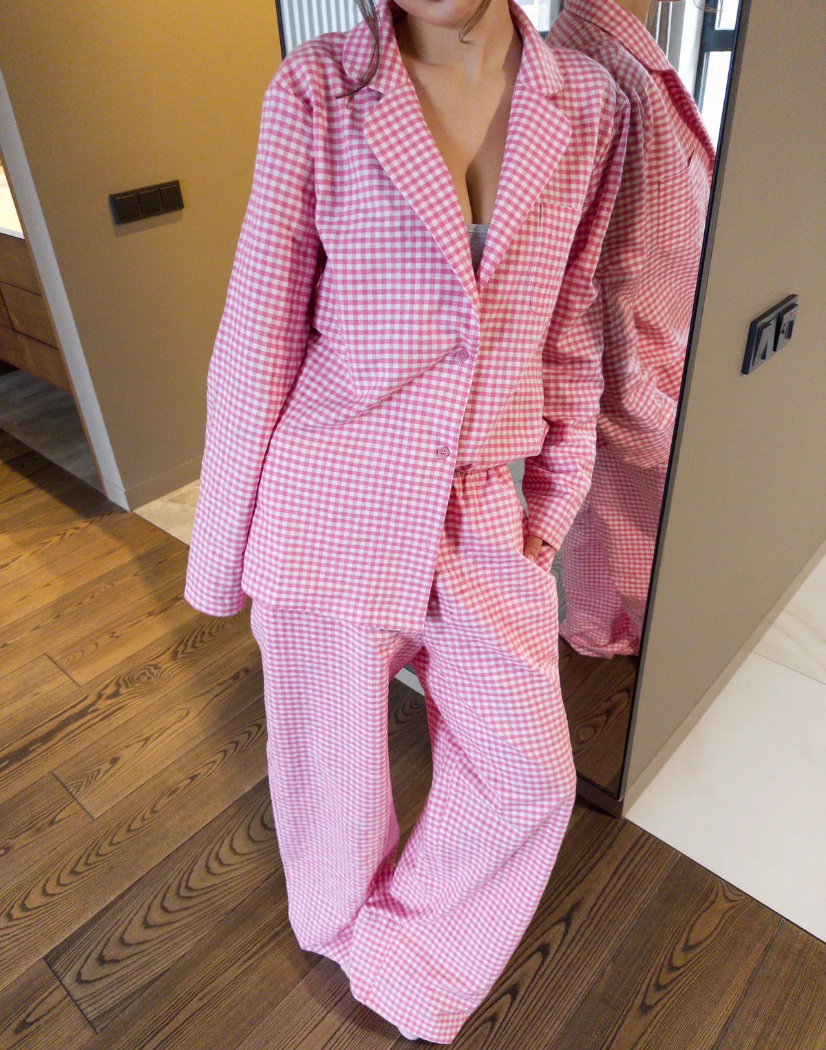 Штани піжамні осінньо-зимові, рожево-білі - Фото 4