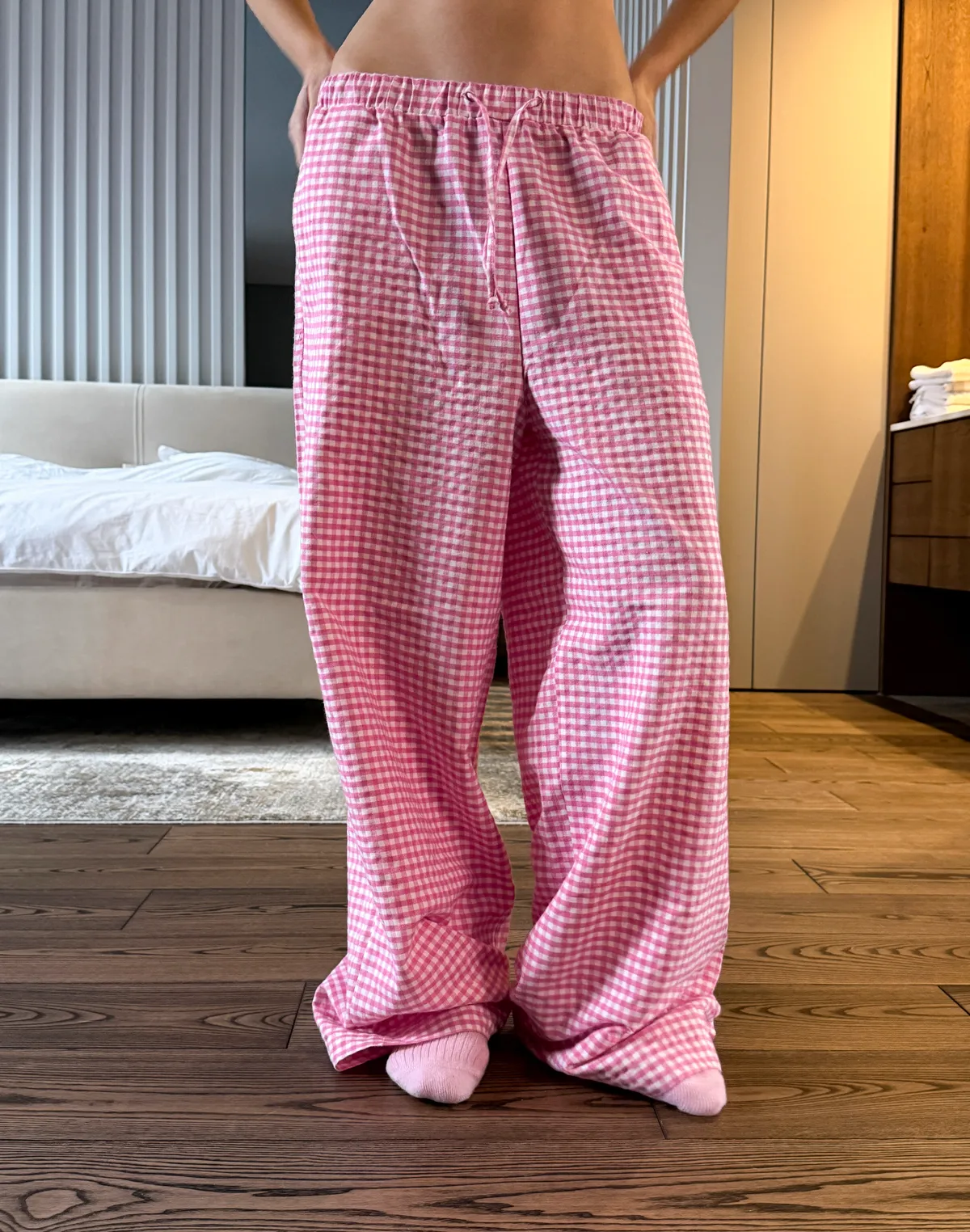 Штани піжамні осінньо-зимові, рожево-білі - Фото 1