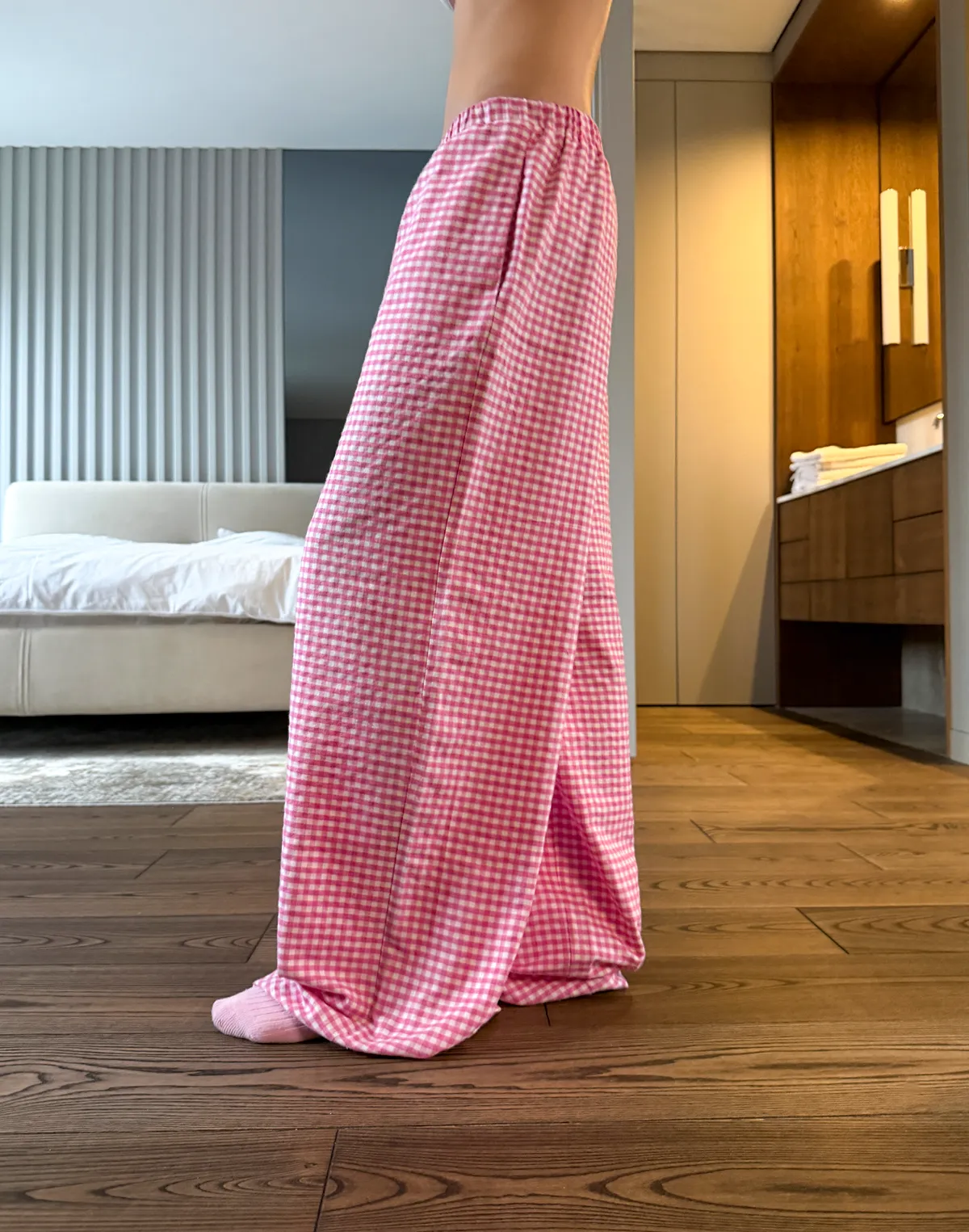 Штани піжамні осінньо-зимові, рожево-білі - Фото 8