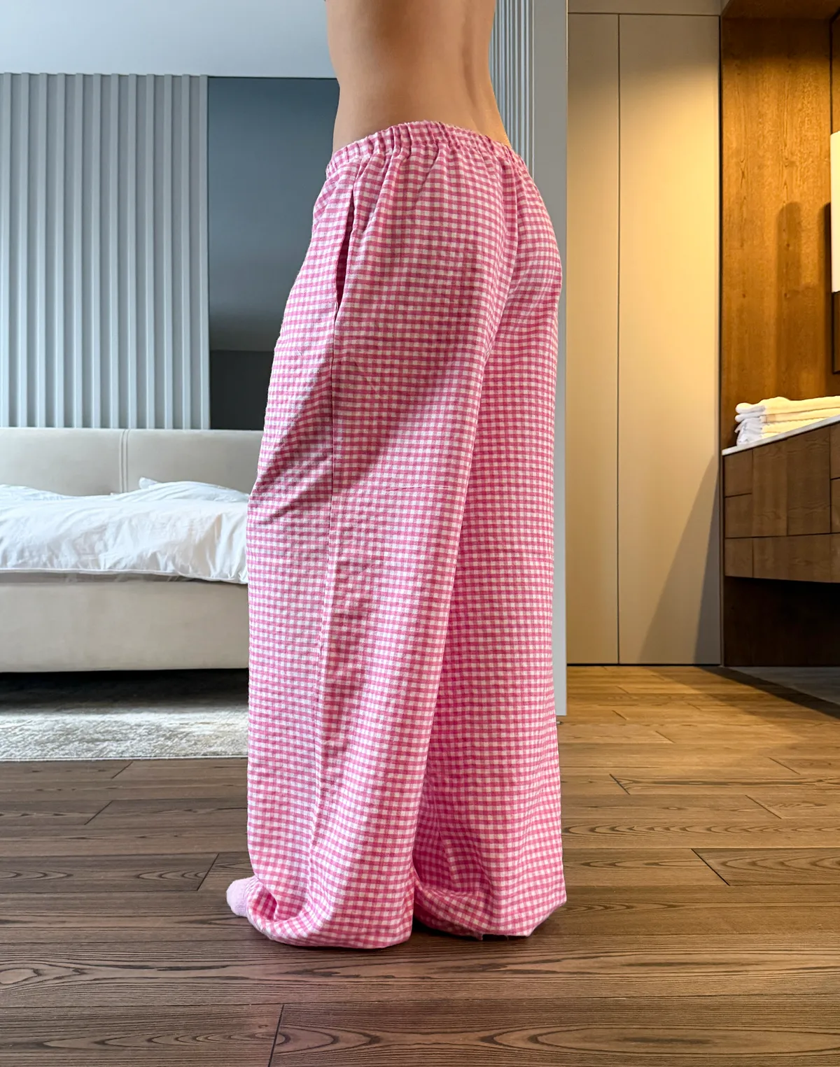 Штани піжамні осінньо-зимові, рожево-білі - Фото 2