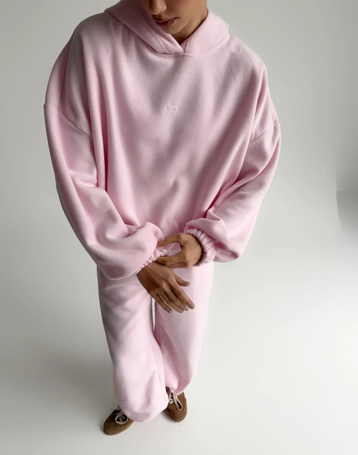 Комплект флісовий худі супер оверсайз та джогери зимові, ніжно рожеві - Фото 5